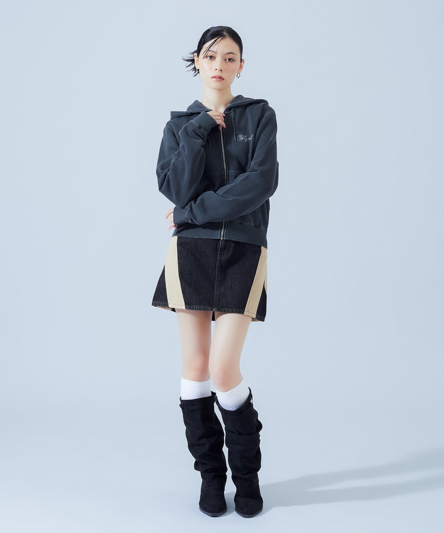 FACE AND SCRIPT LOGO COMPACT ZIP UP SWEAT HOODIE
