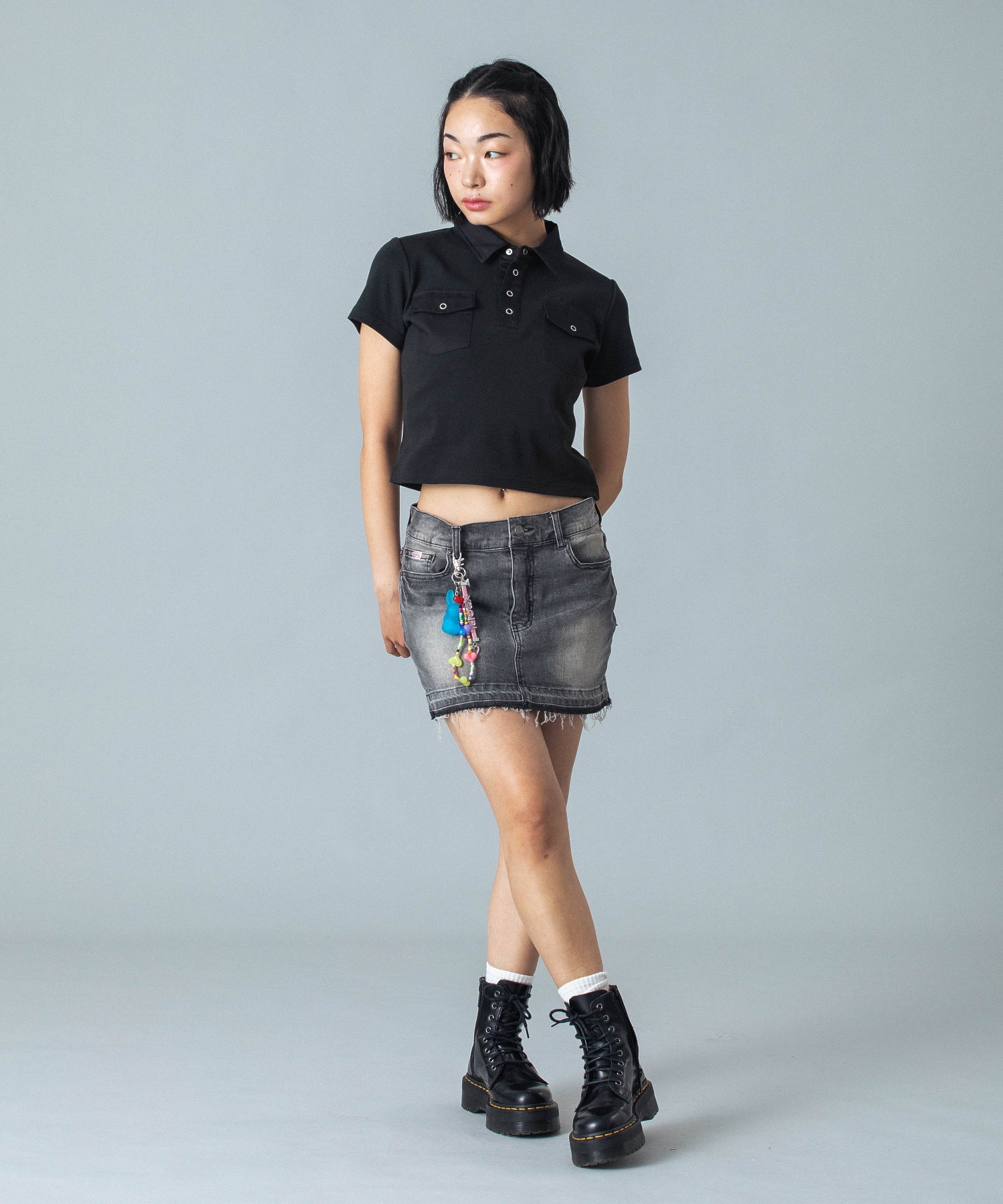 WOVEN MIX POLO TOP