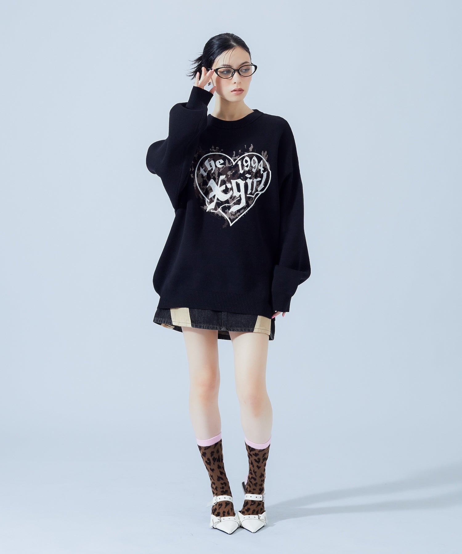 HEART LEOPARD JACQUARD SOCKS