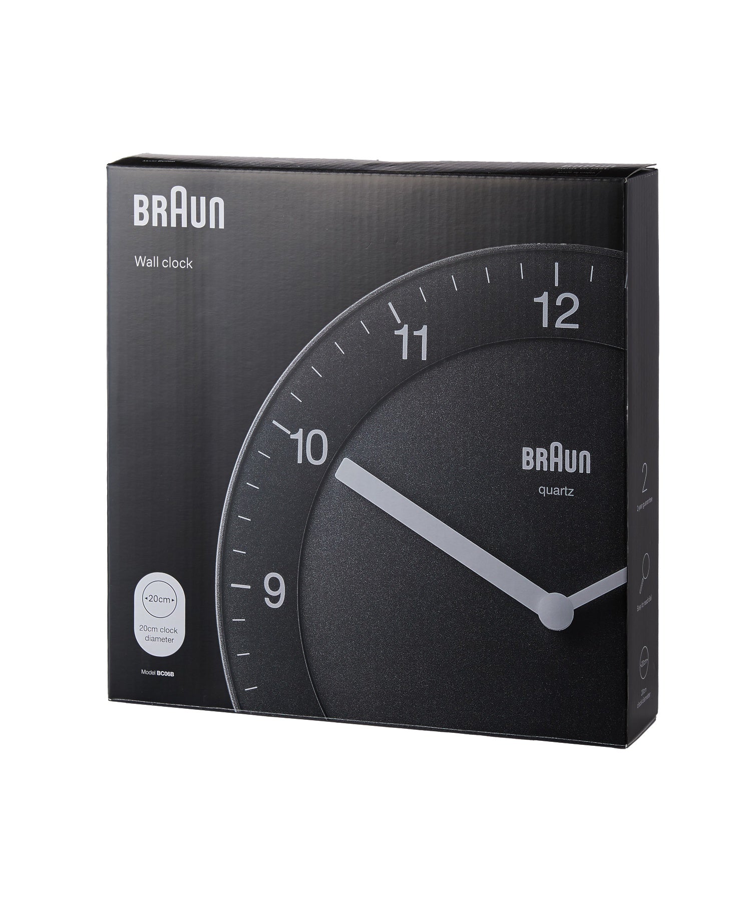 BRAUN WALL CLOCK BLACK BC06B（ブラウン アナログ掛け時計 ブラック 直径20cｍ）