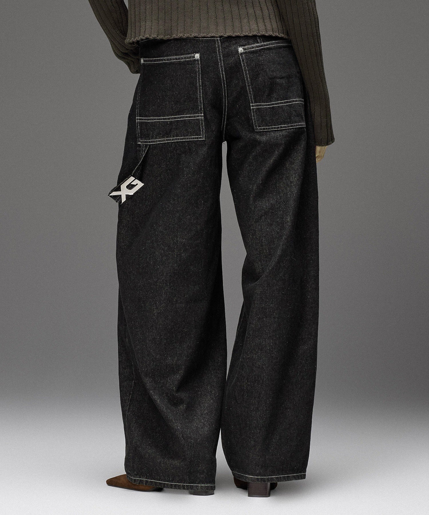 LOOP WITH BUCKLE WIDE LEG DENIM PANTS