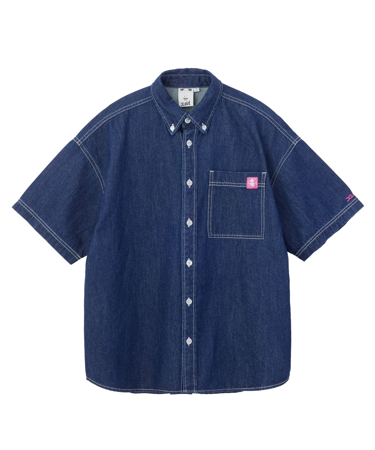FACE LABEL BUTTON DOWN DENIM S/S SHIRT