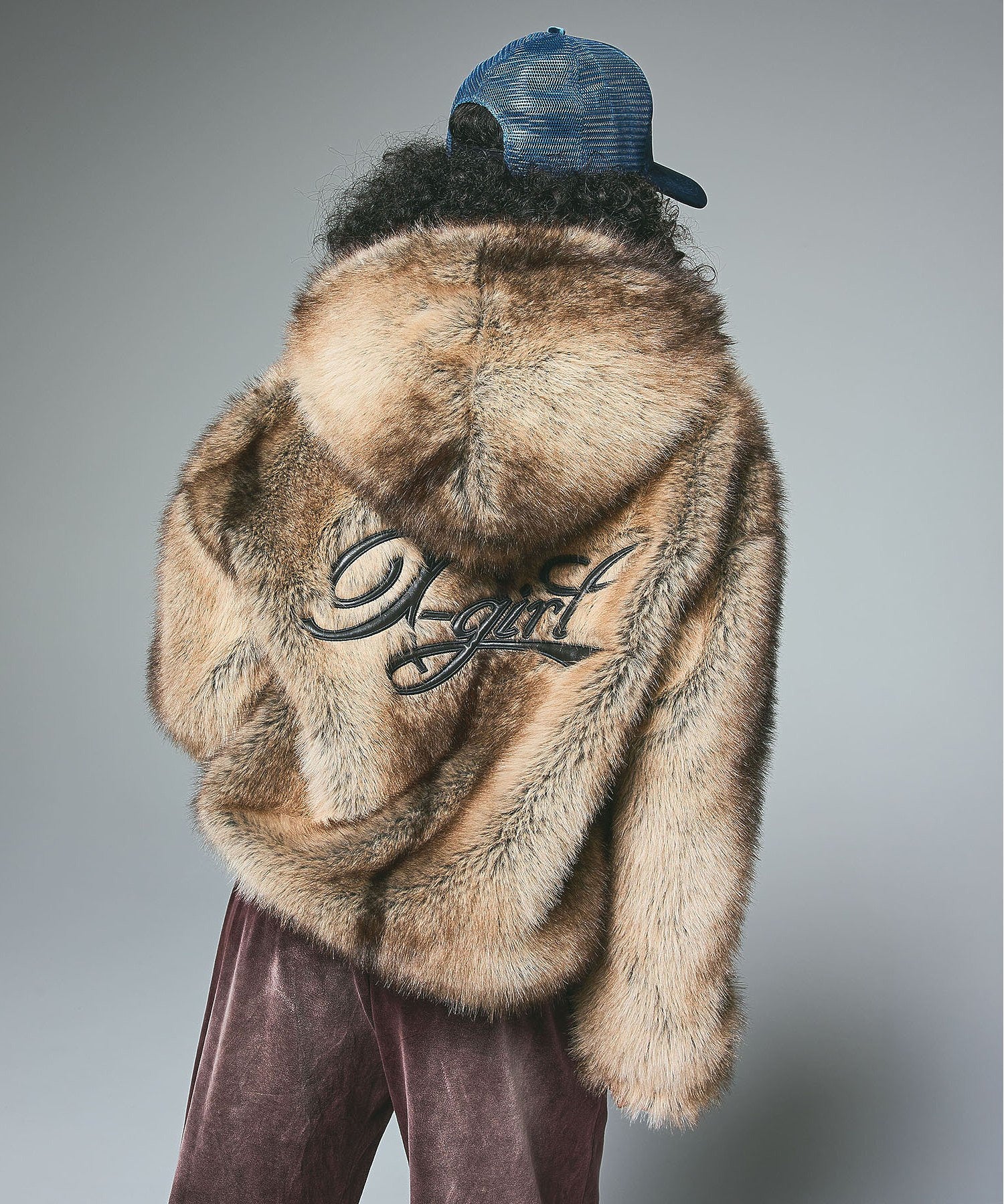 LOGO PATCHED FAUX FUR HOODED JACKET