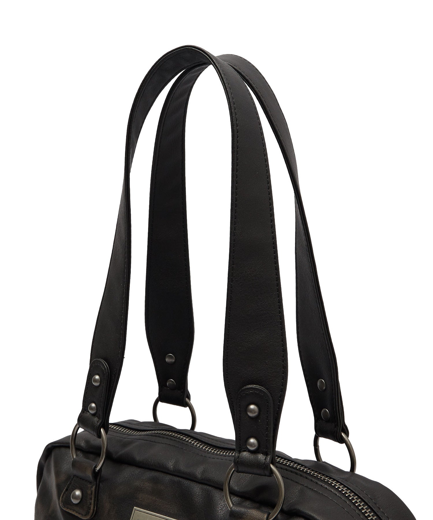 METAL LOGO PLATE FAUX LEATHER HANDBAG