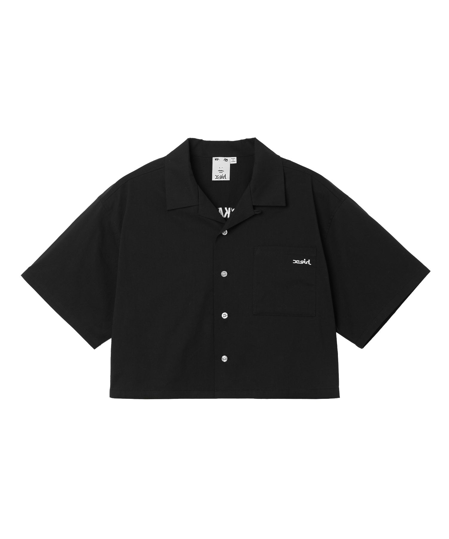 ARCH LOGO AND FACE OPEN COLLAR CROPPED SHIRT