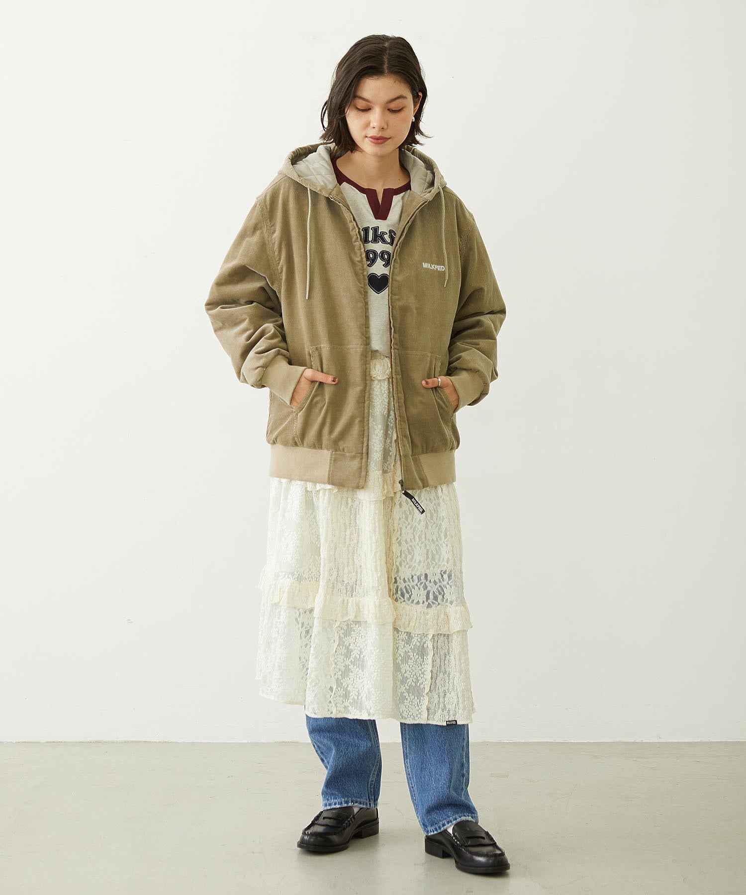 LOGO EMBROIDERED CORDUROY HOODED JACKET