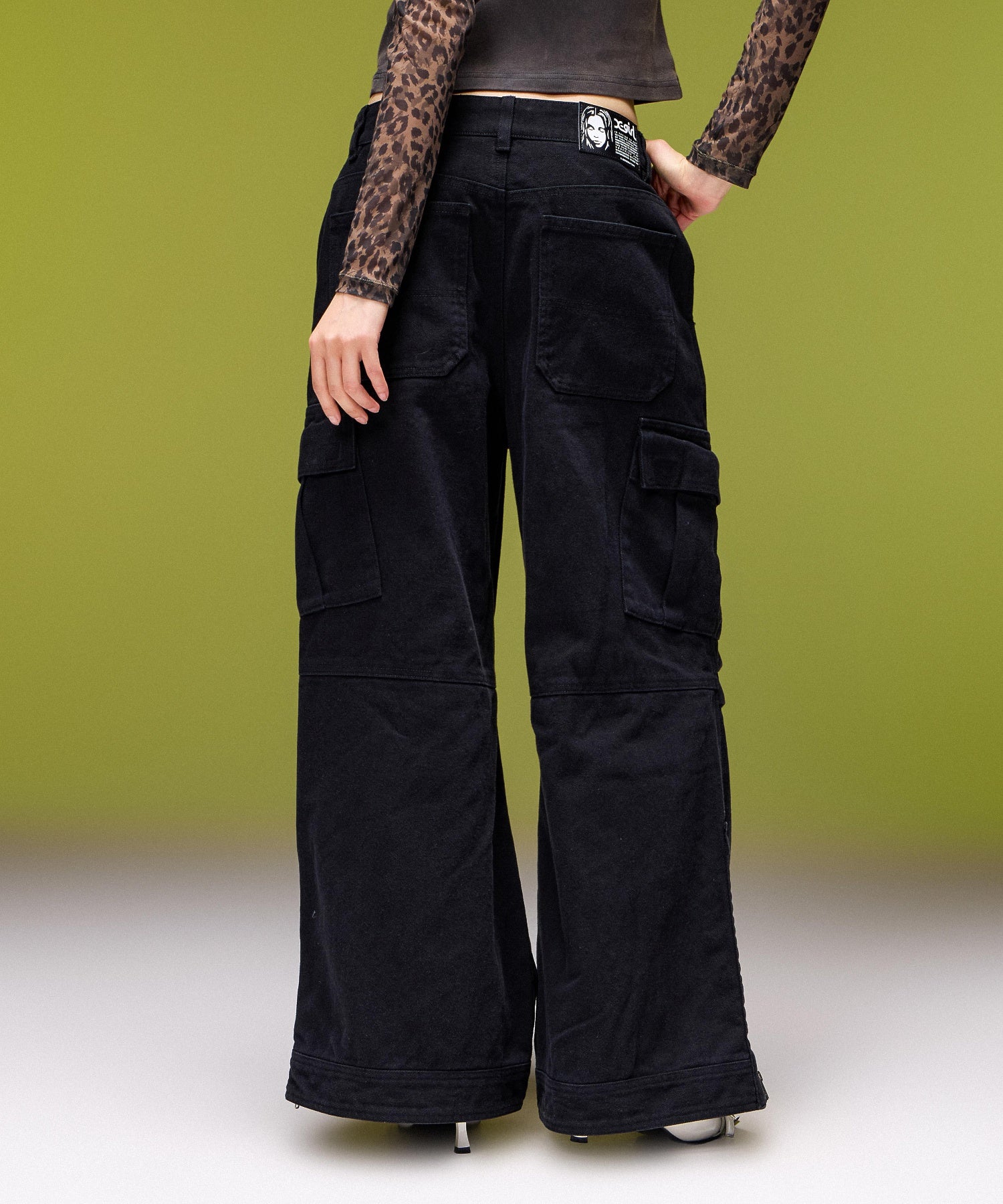 FADED WIDE LEG FLARE CARGO PANTS
