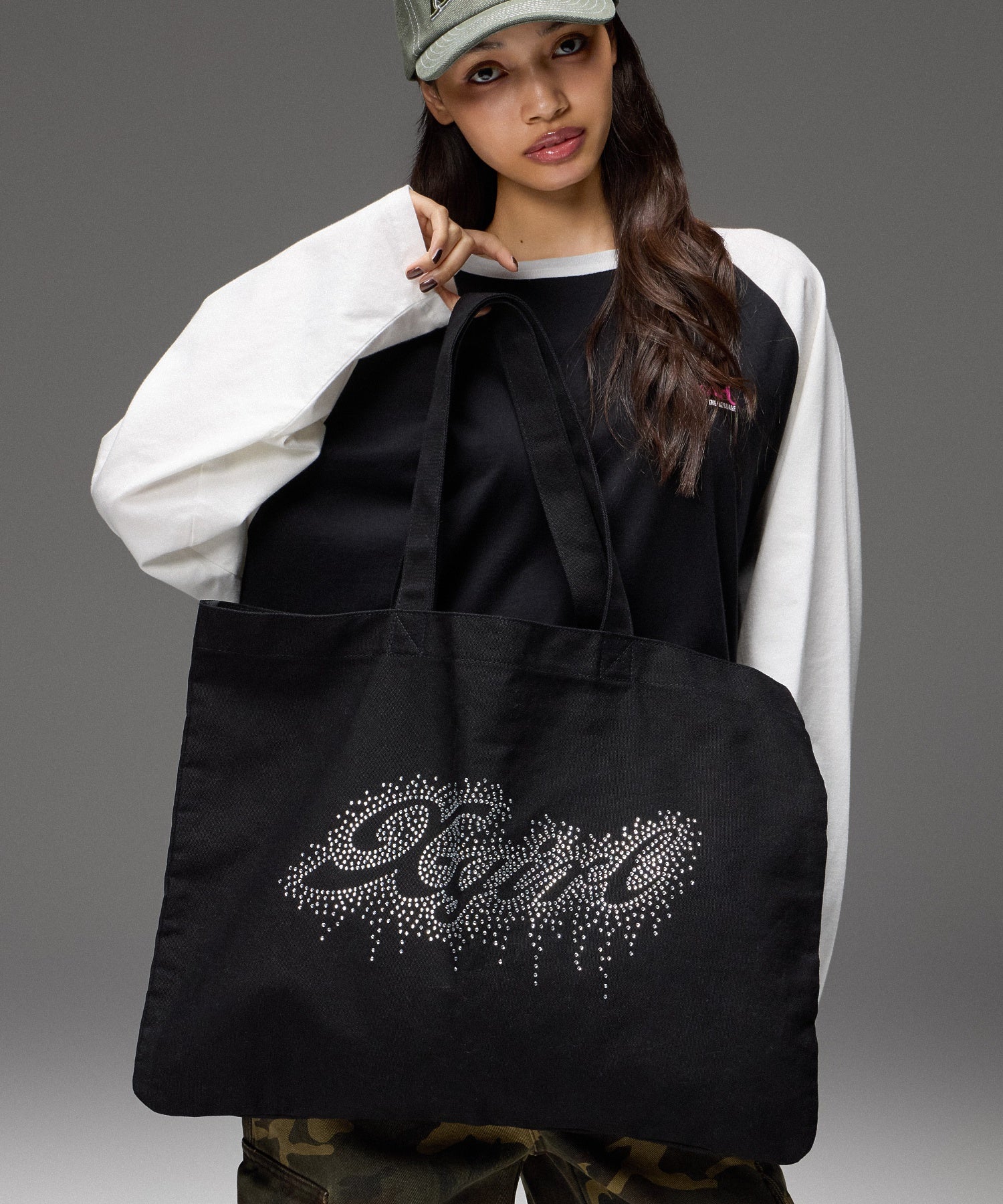 RHINESTONE LOGO BIG TOTE BAG