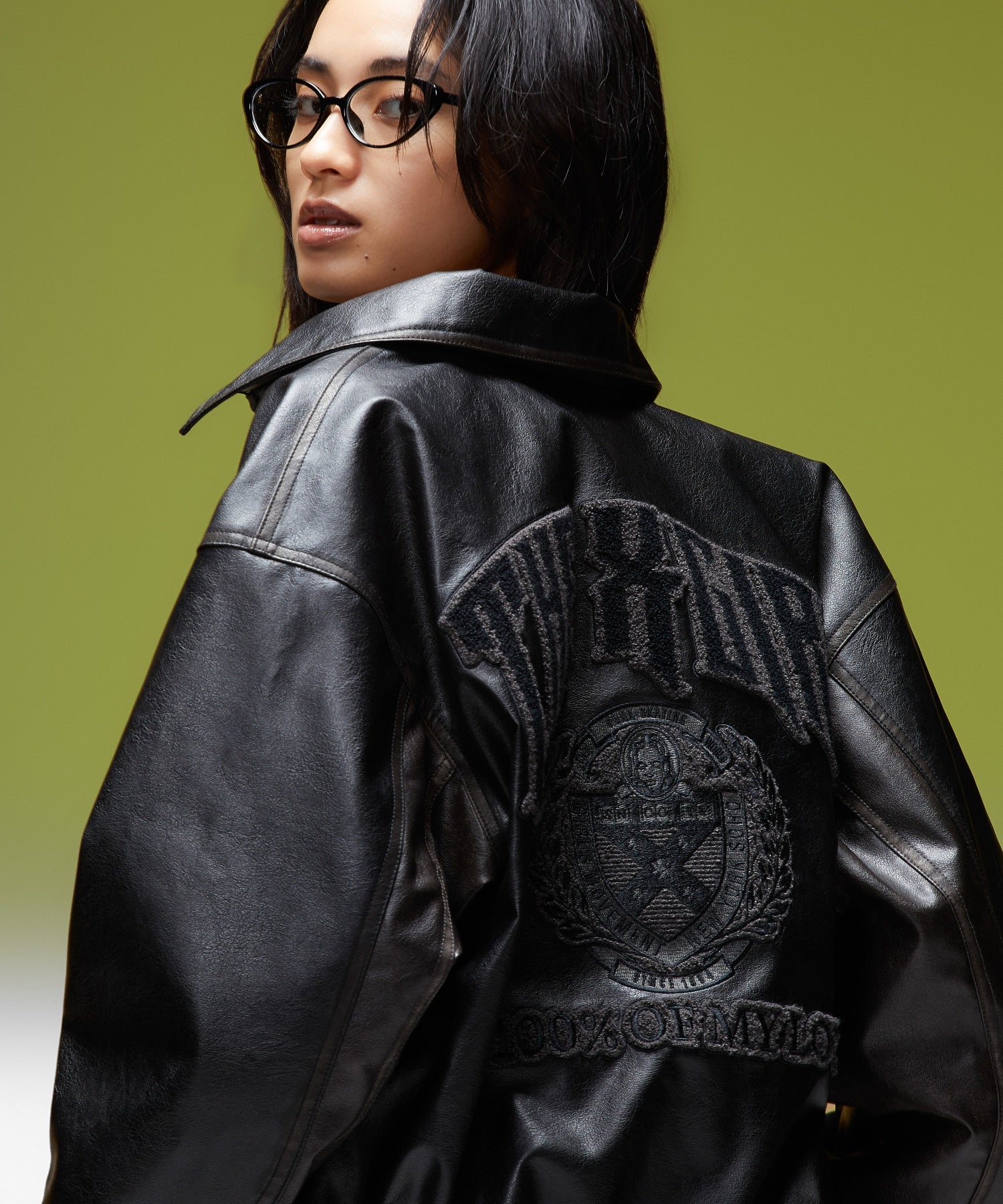 FAUX LEATHER LOGO PATCH JACKET