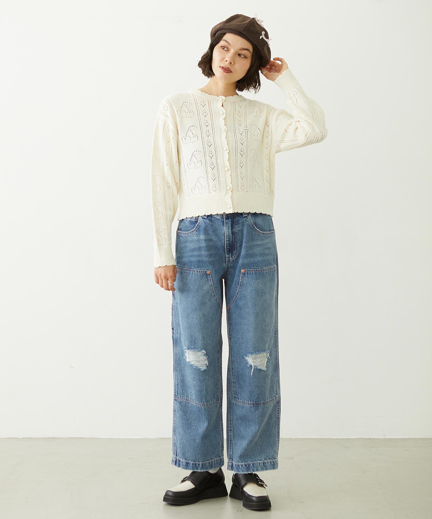 CHERRY OPEN KNIT CARDIGAN