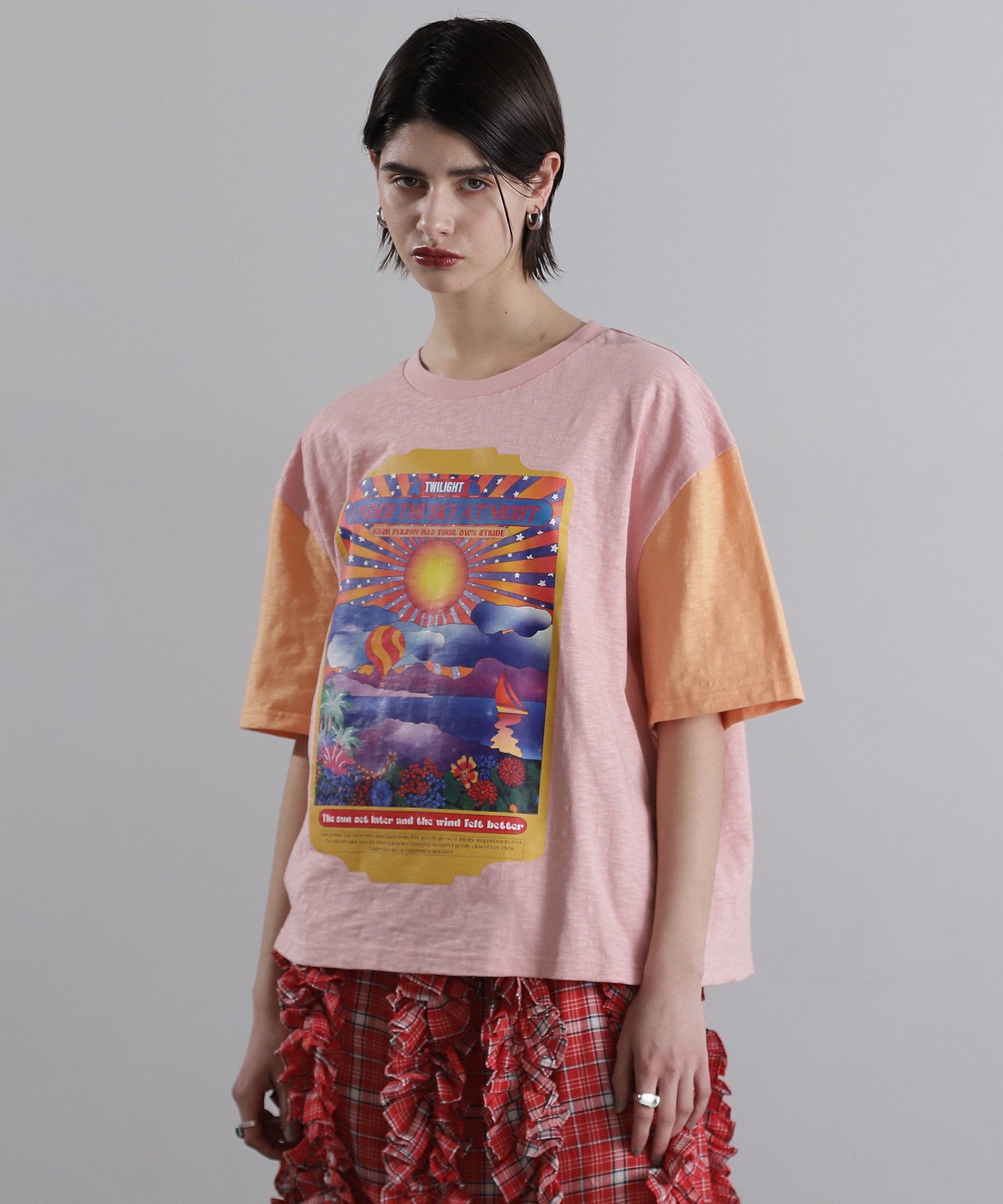 OKIRAKU×ROSE BUD/袖配色 プリントTシャツ