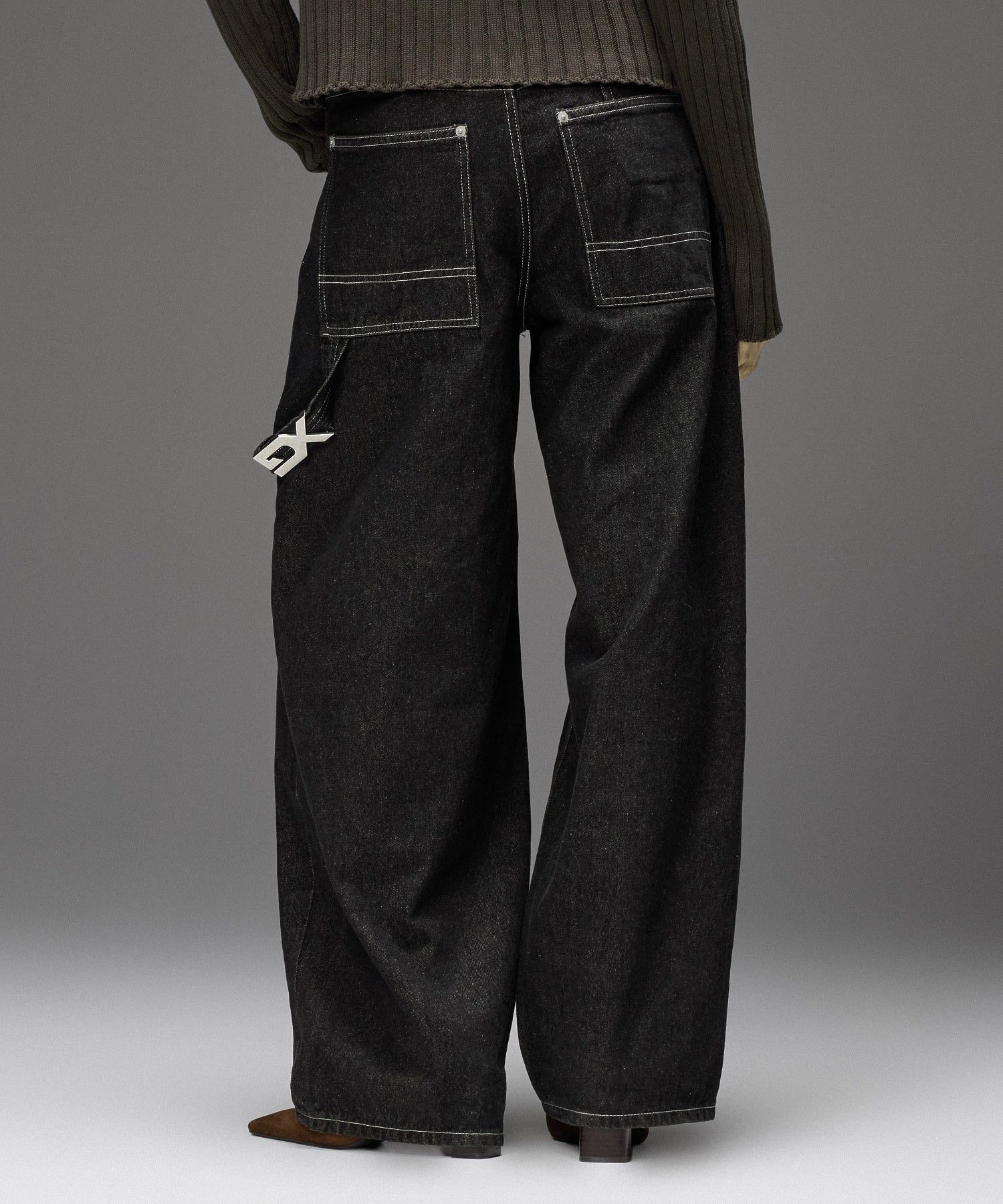 LOOP WITH BUCKLE WIDE LEG DENIM PANTS
