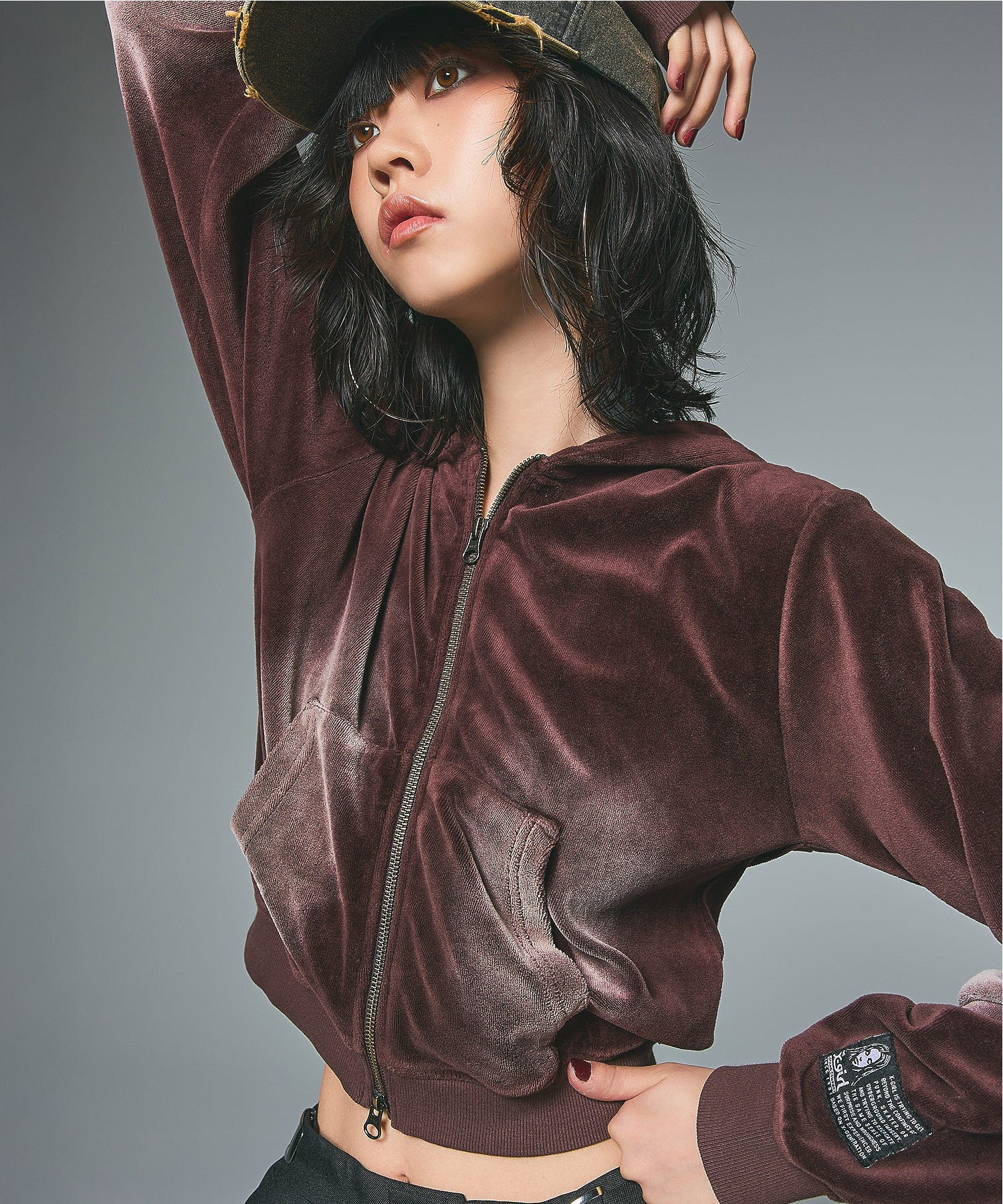 FADED VELOUR COMPACT ZIP UP HOODIE