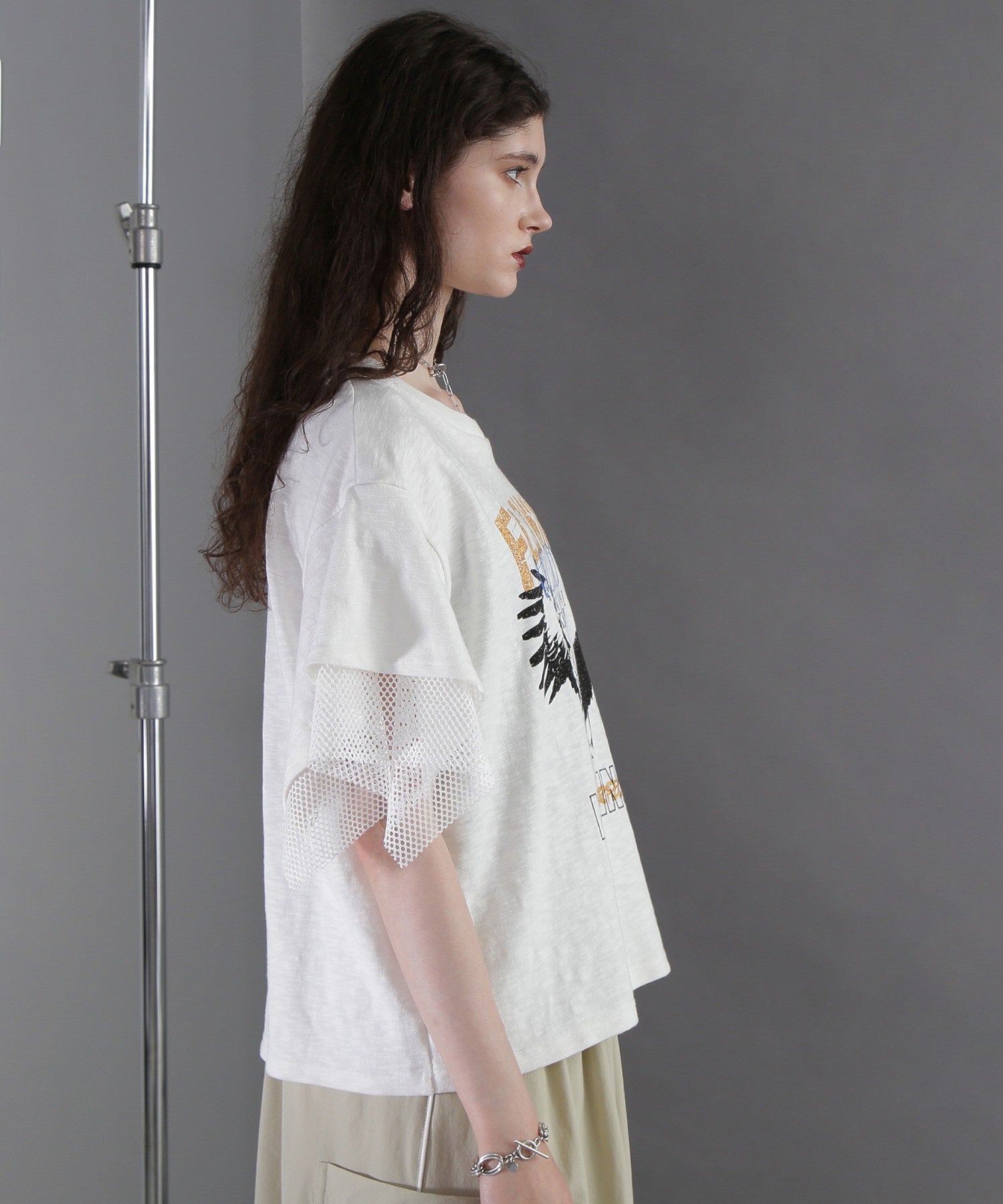 メッシュレイヤード スリーブ Tシャツ