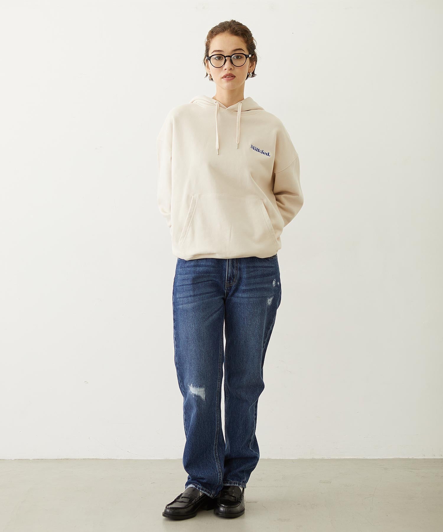 RIBBON EMBROIDERY SWEAT HOODIE