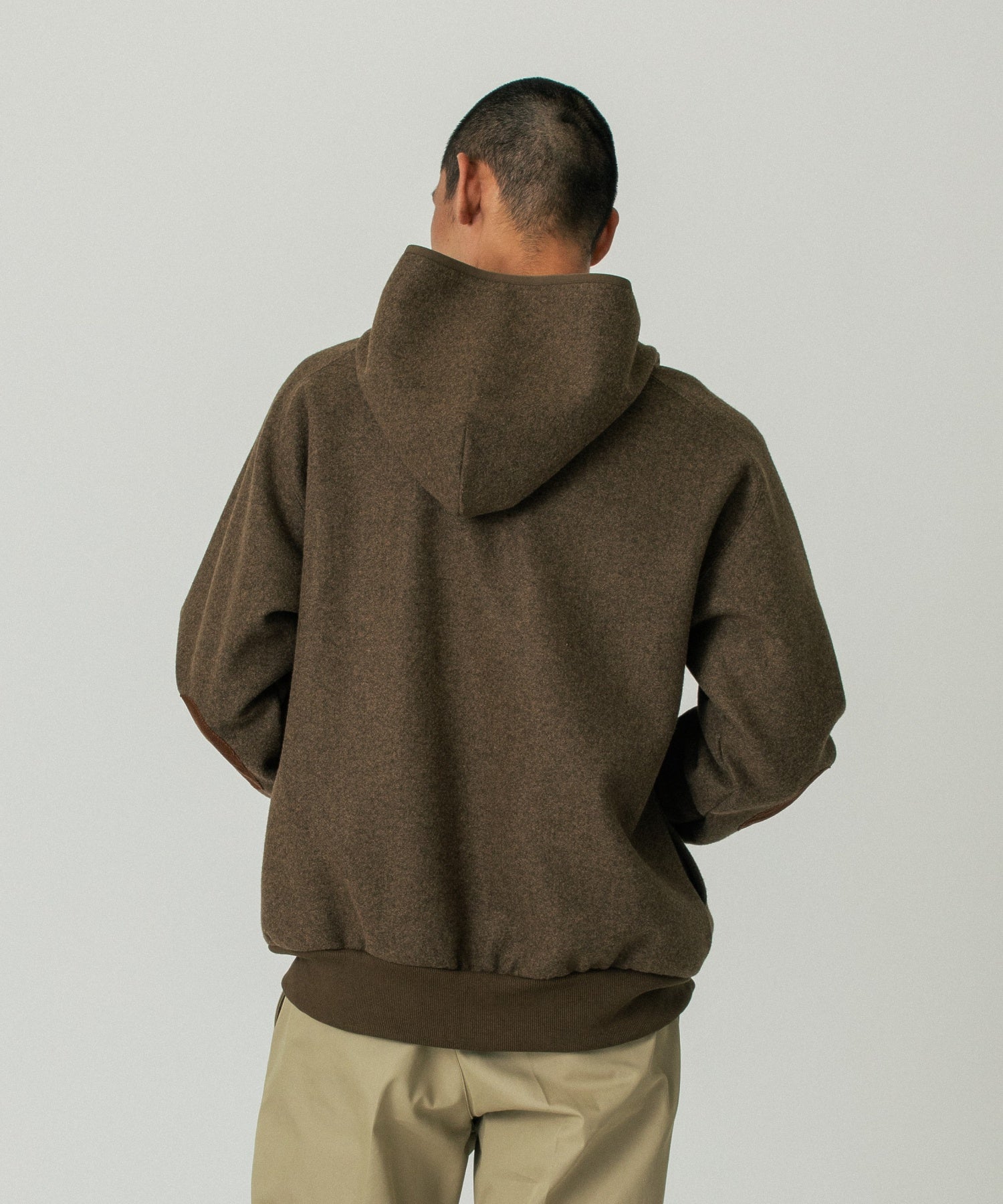 ELBOW PATCH ZIP OPEN SWEATSHIRT