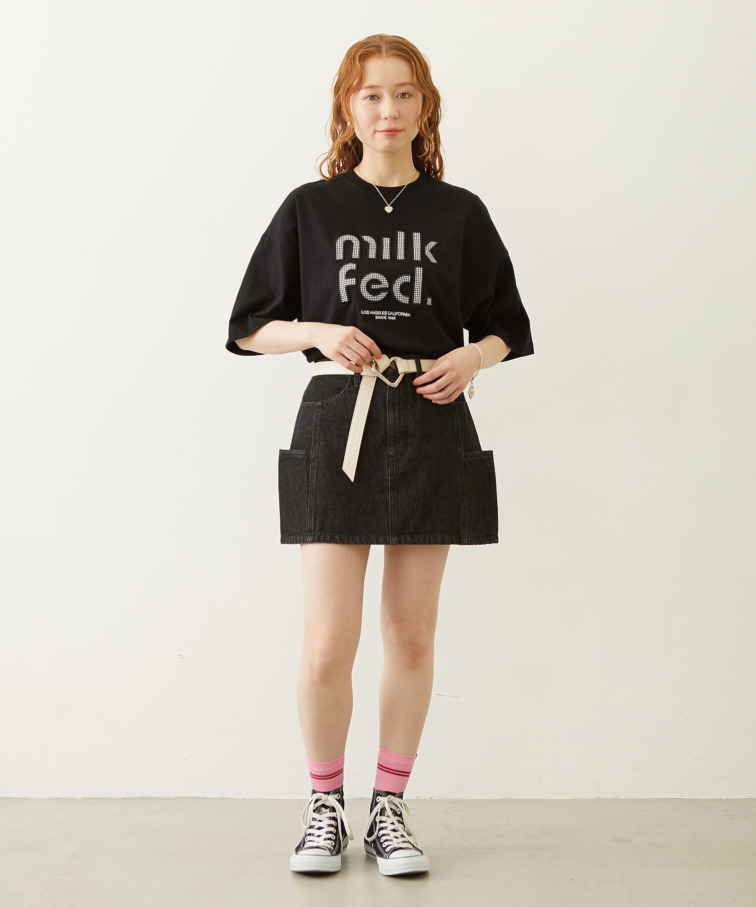 CUT OUT LOGO GINGHAM WIDE S/S TEE