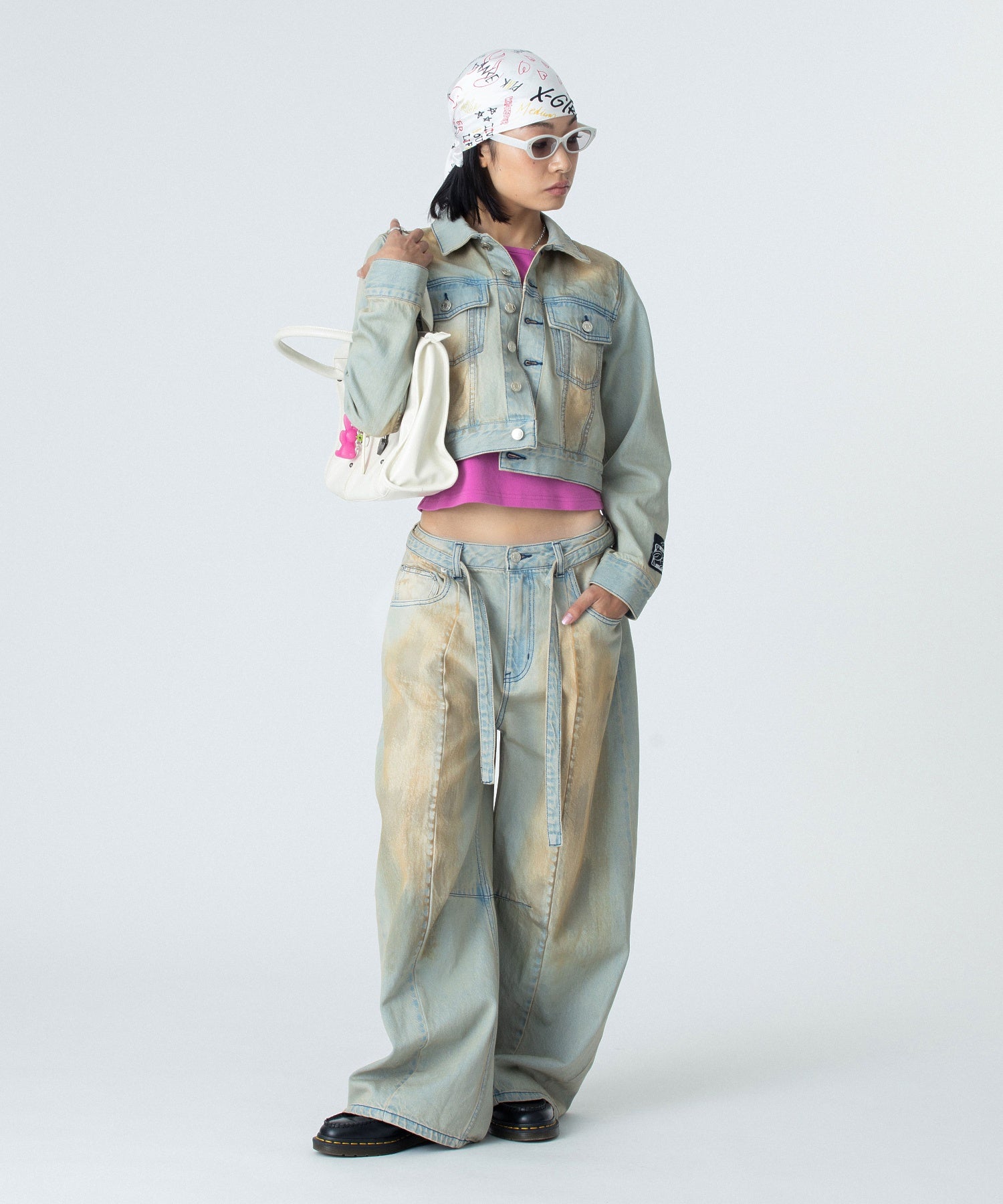 FADED FACE LABEL COMPACT DENIM JACKET