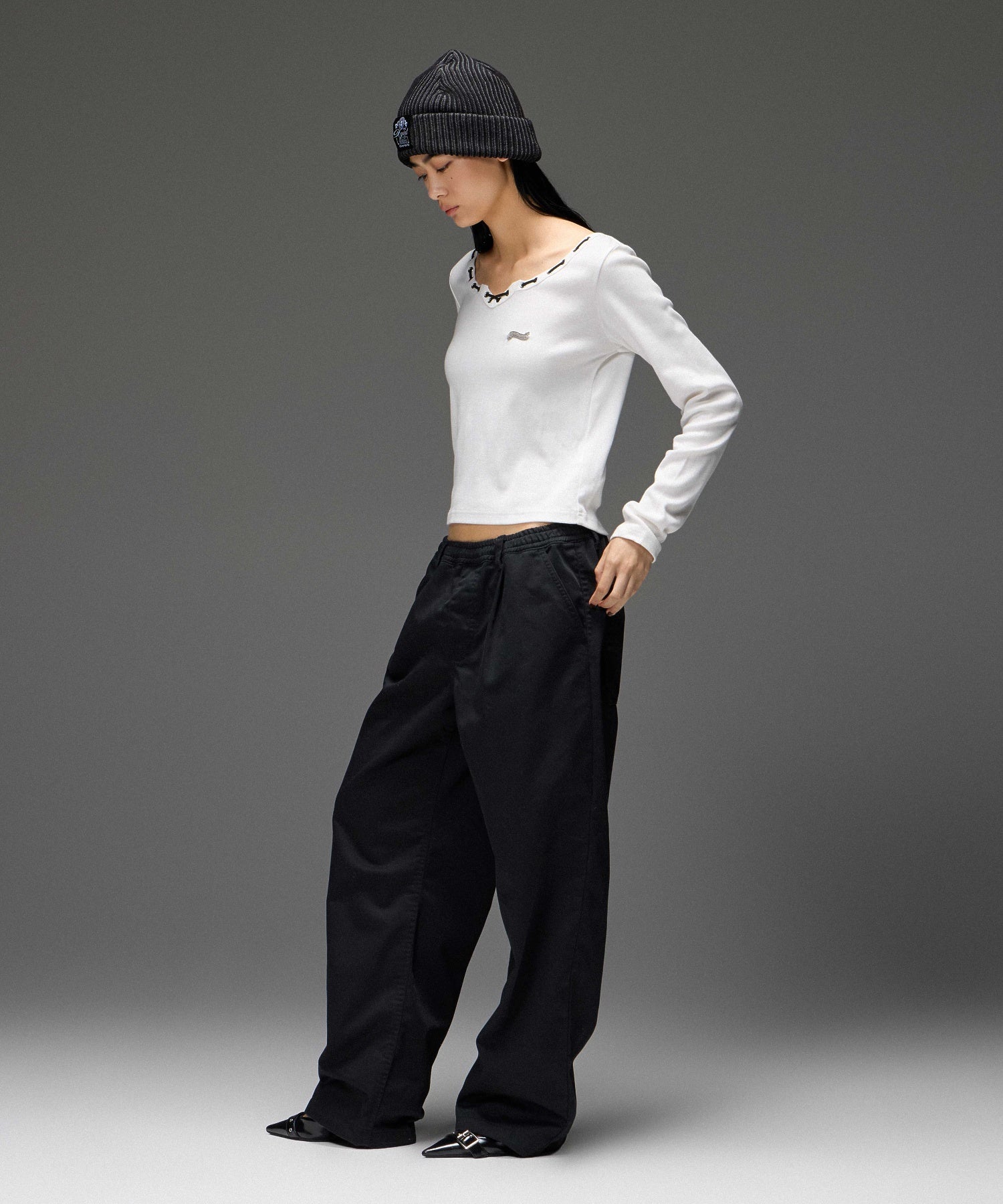 STRING COLLAR L/S COMPACT TOP