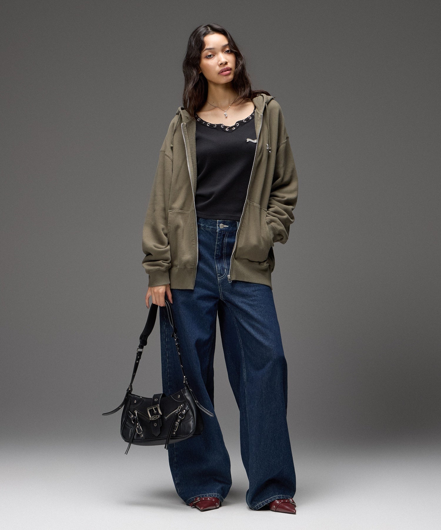 ZIP AND BELT FAUX LEATHER BAG