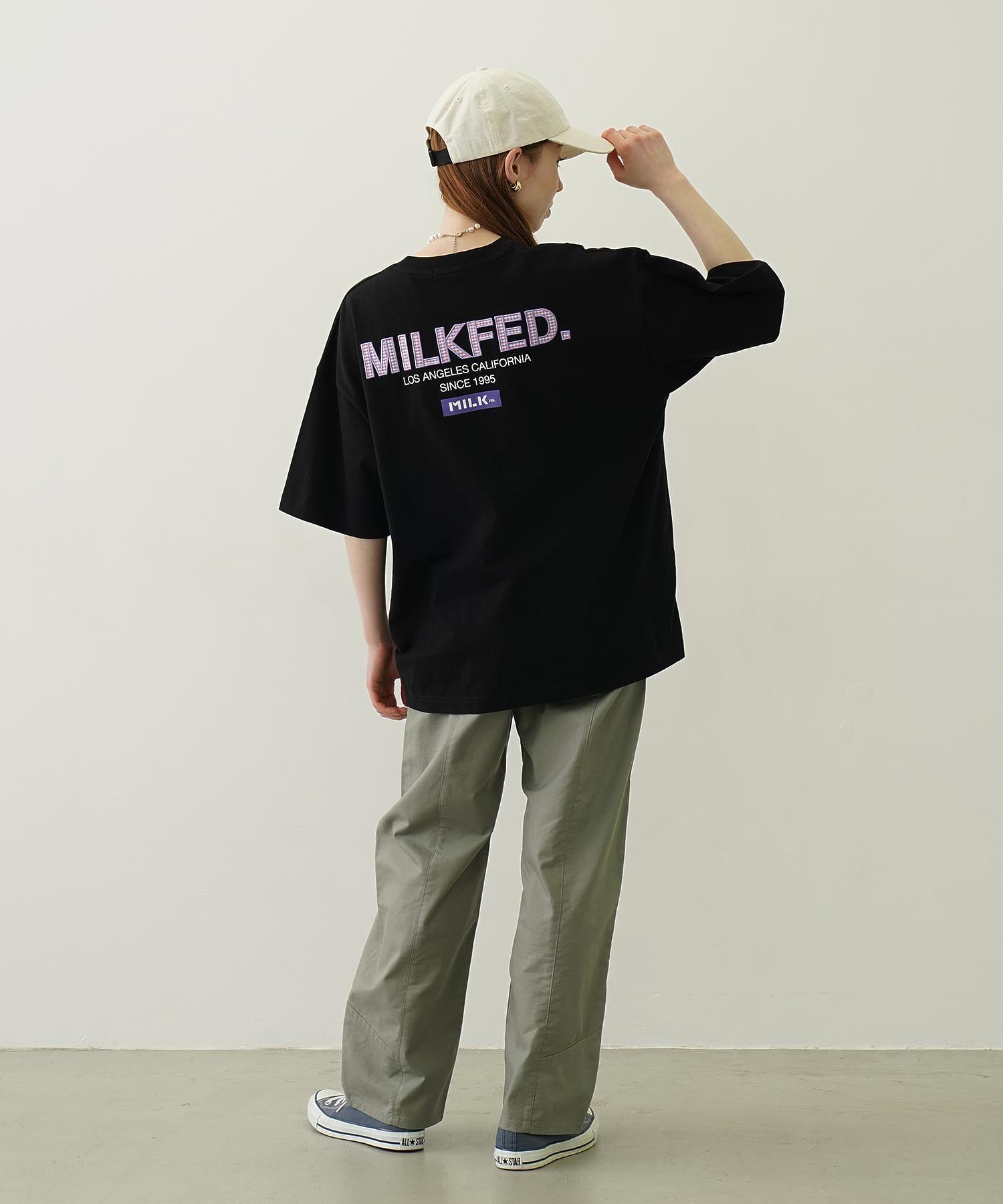 MILKFED. PLAID LOGO WIDE S/S TEE