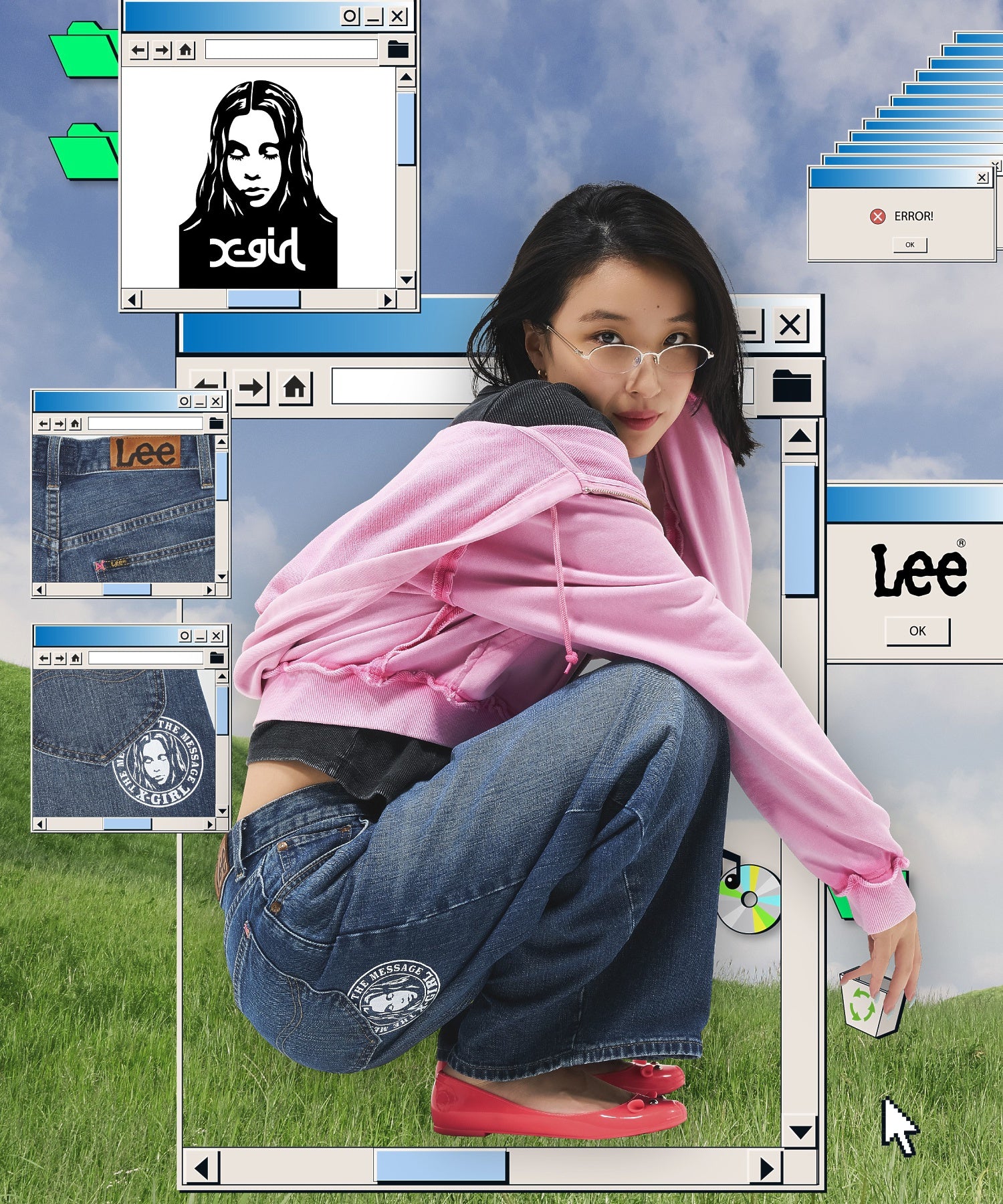 X-girl x Lee TUCK WIDE DENIM PANTS