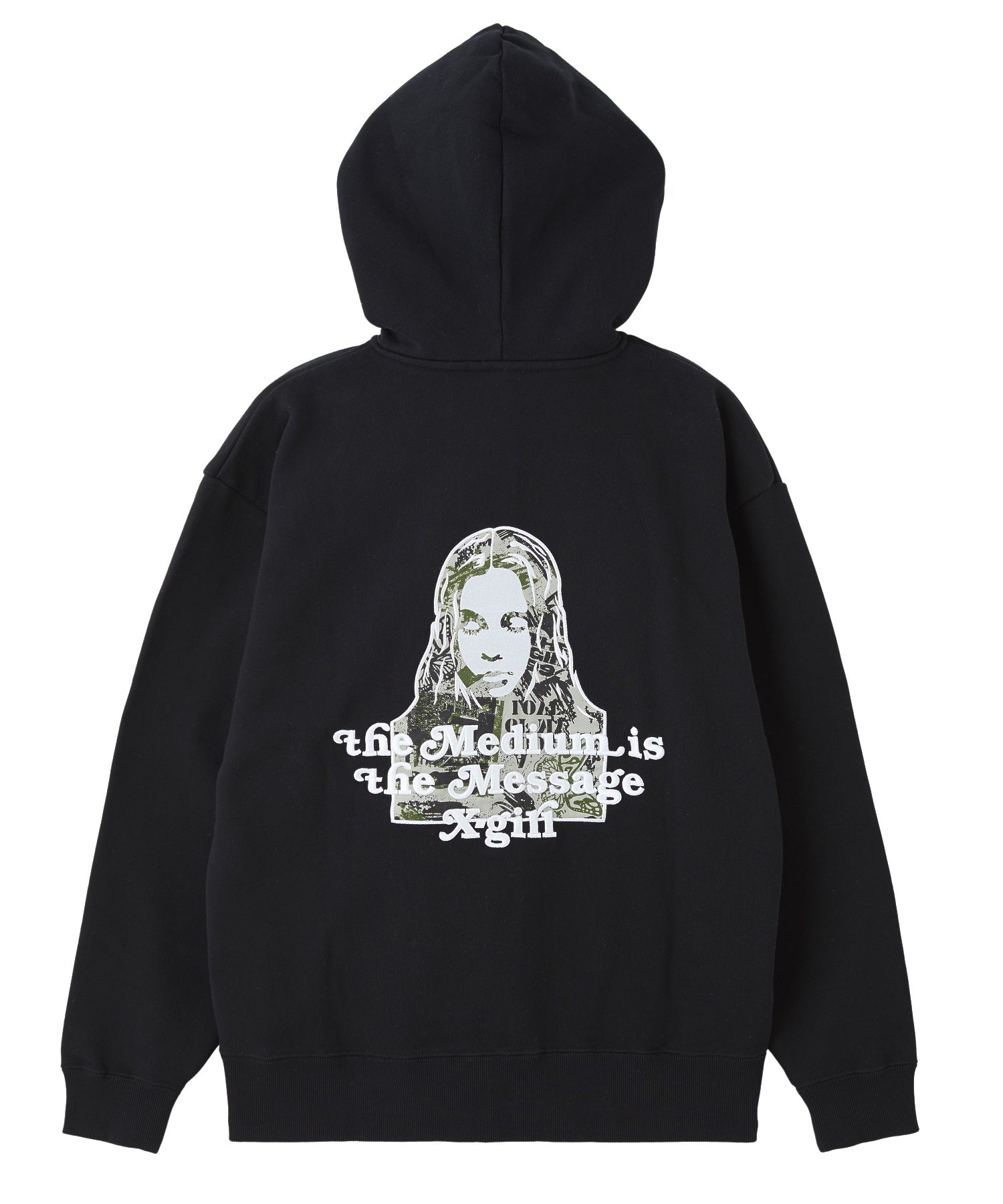 BRUSHED COLLAGE GRAPHIC FACE PATCH ZIP UP SWEAT HOODIE