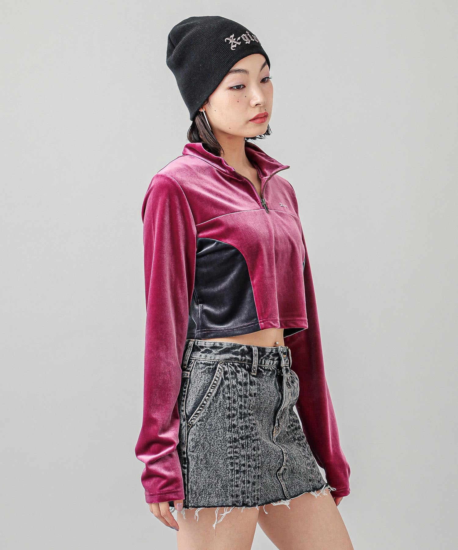 VELOUR HALF ZIP TOP