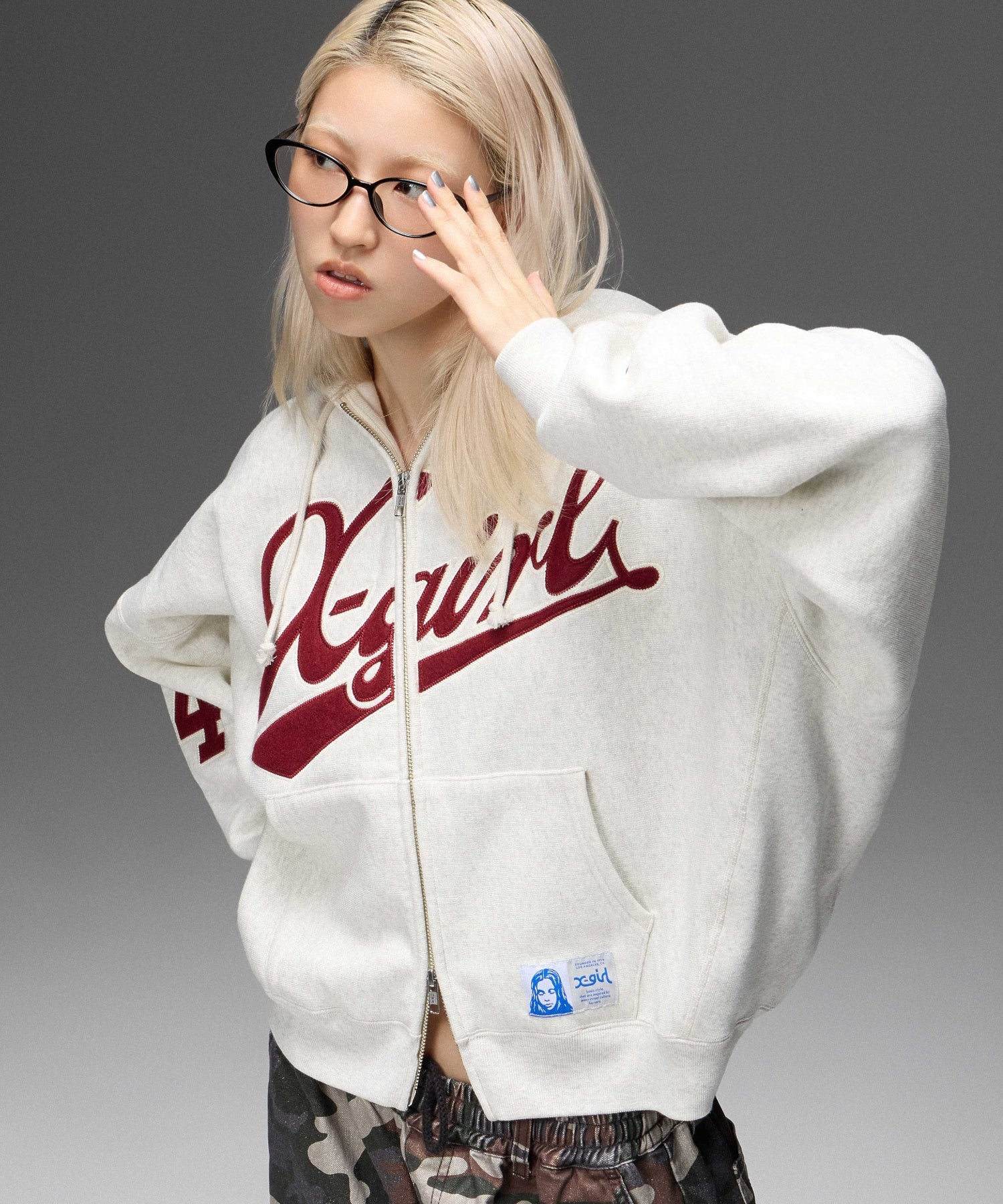 X-girl x Champion REVERSE WEAVE® PATCHED LOGO ZIP UP HOODIE