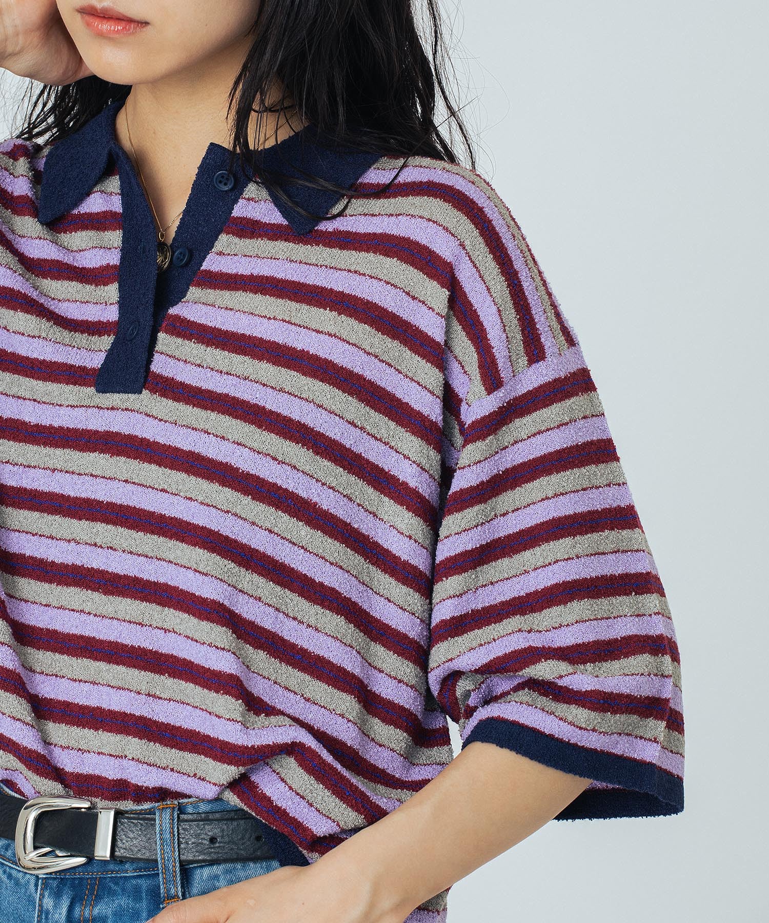 CREOLME/MULTI STRIPE POLO TOP