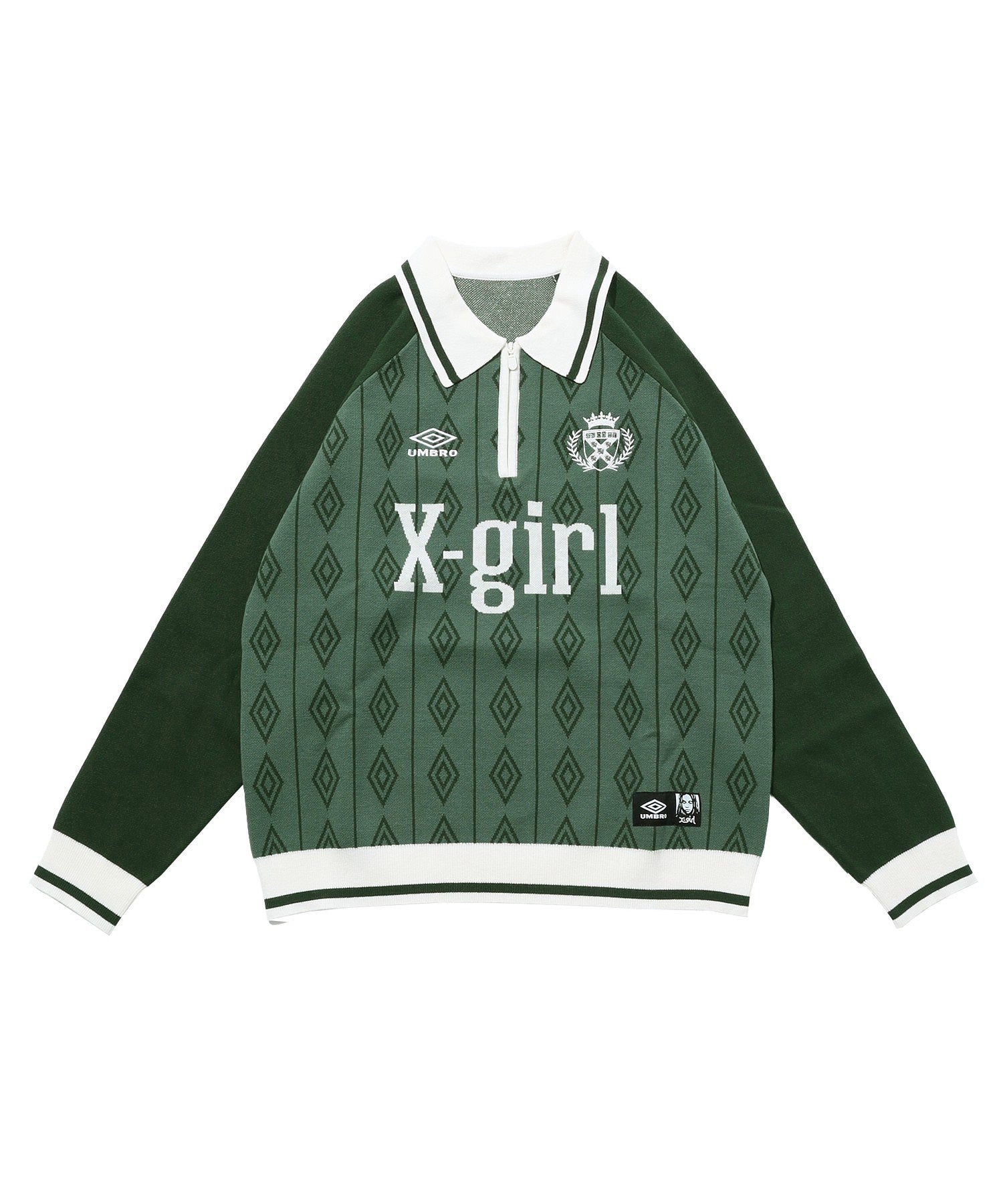 X-girl x UMBRO HALF ZIP JACQUARD KNIT TOP