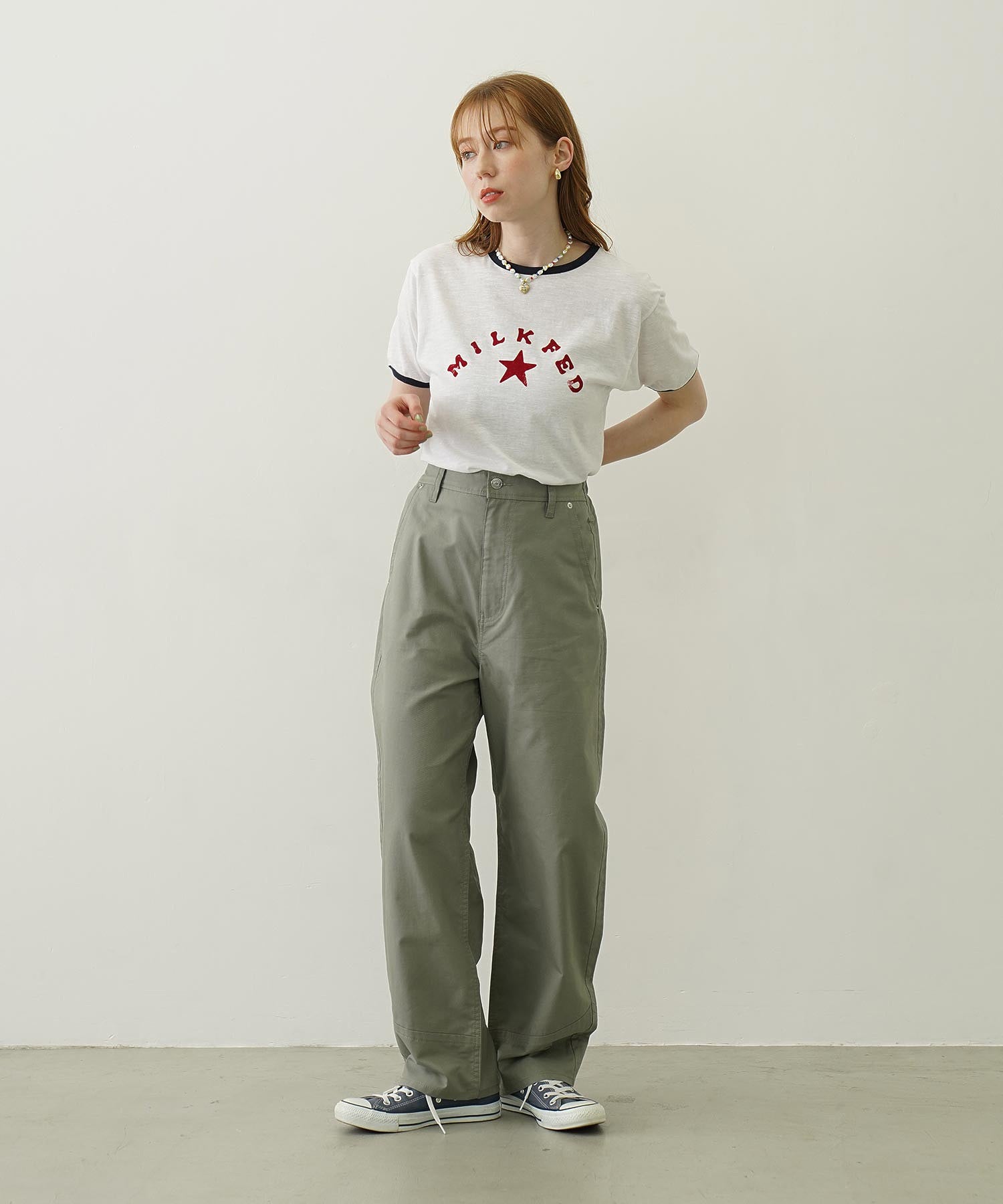 LOGO AND STAR FLOCKY PRINT RINGER TEE