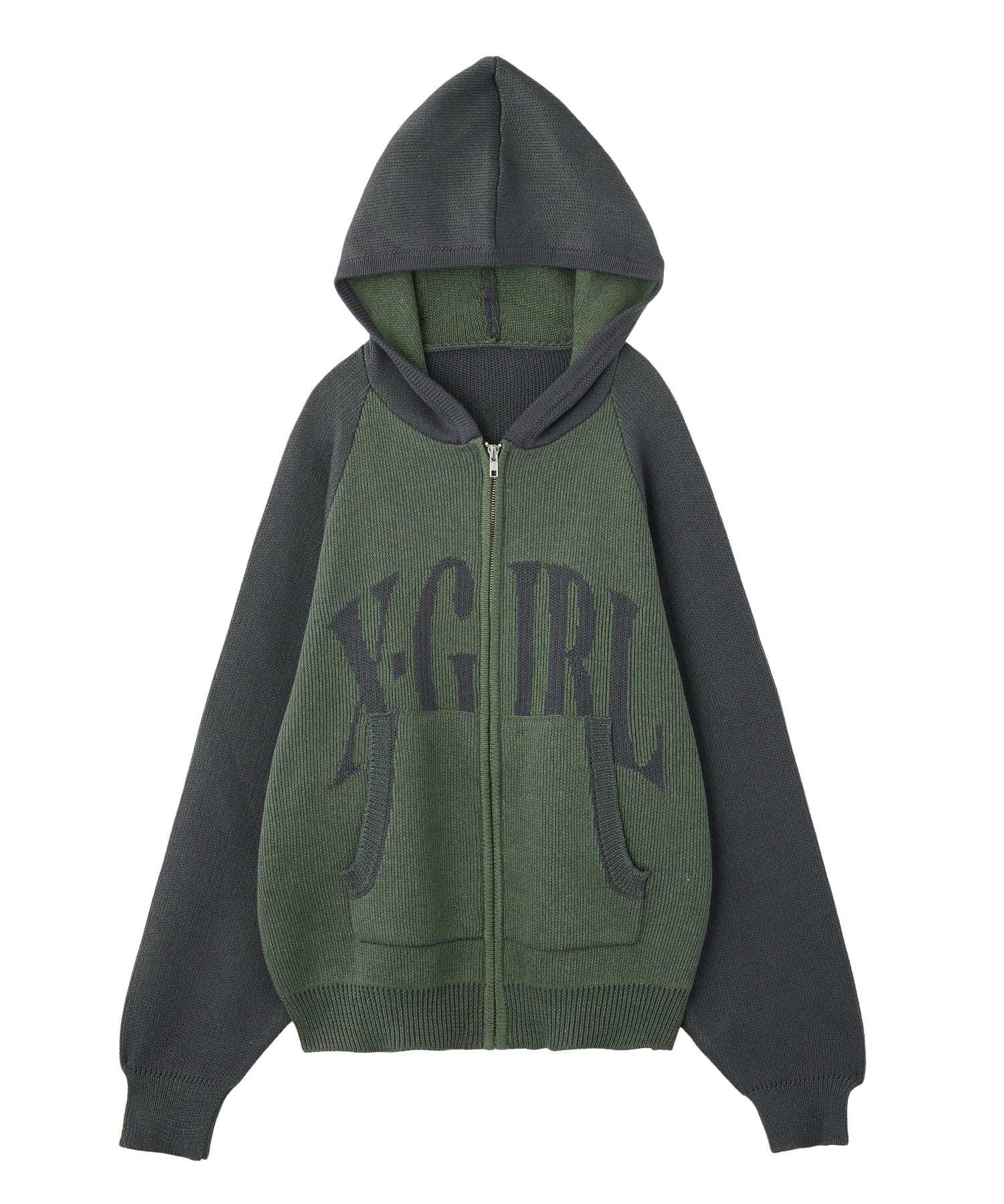 LOGO JACQUARD ZIP UP KNIT HOODIE