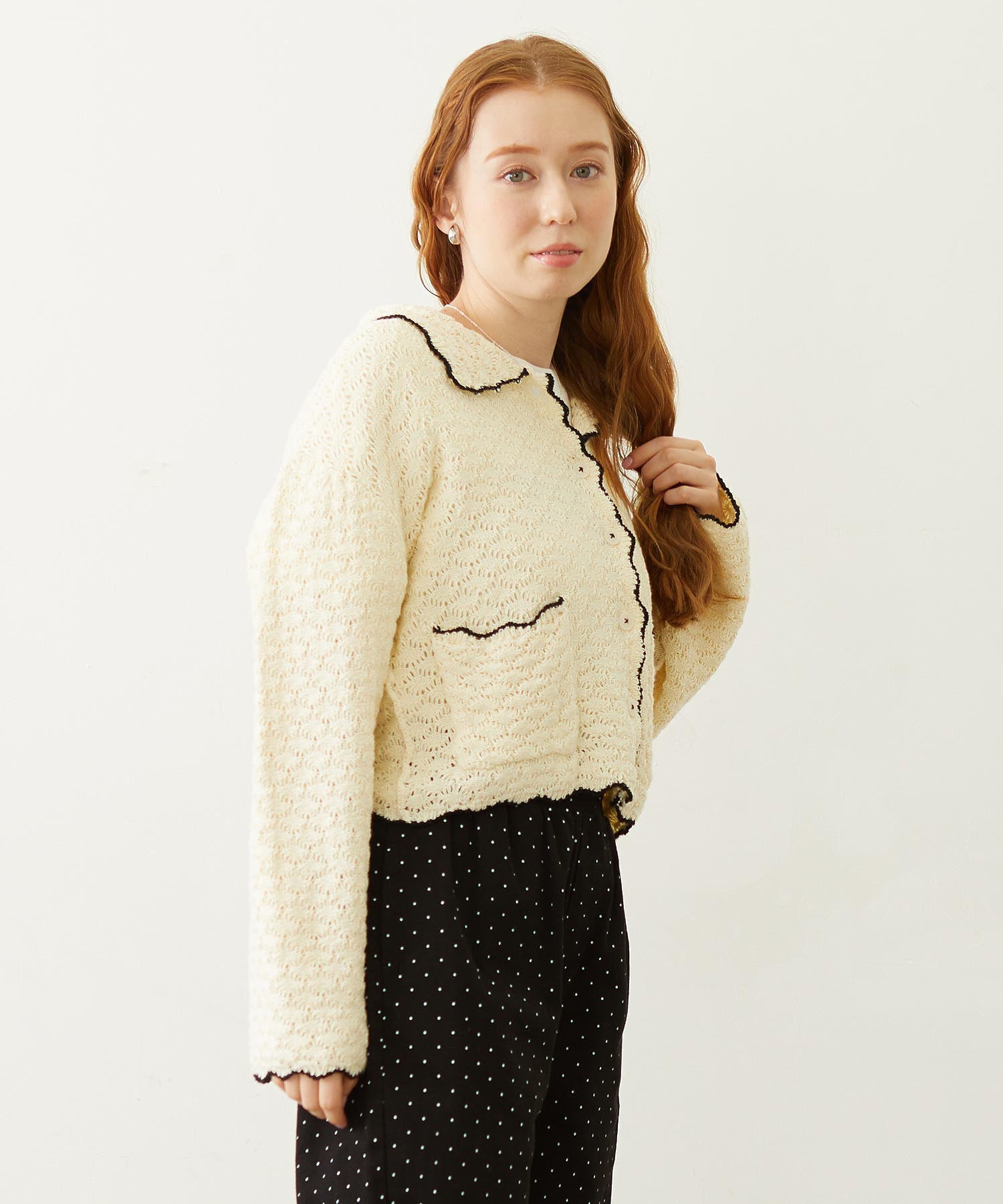 OPEN COLLAR CONTRAST TRIM KNIT CARDIGAN
