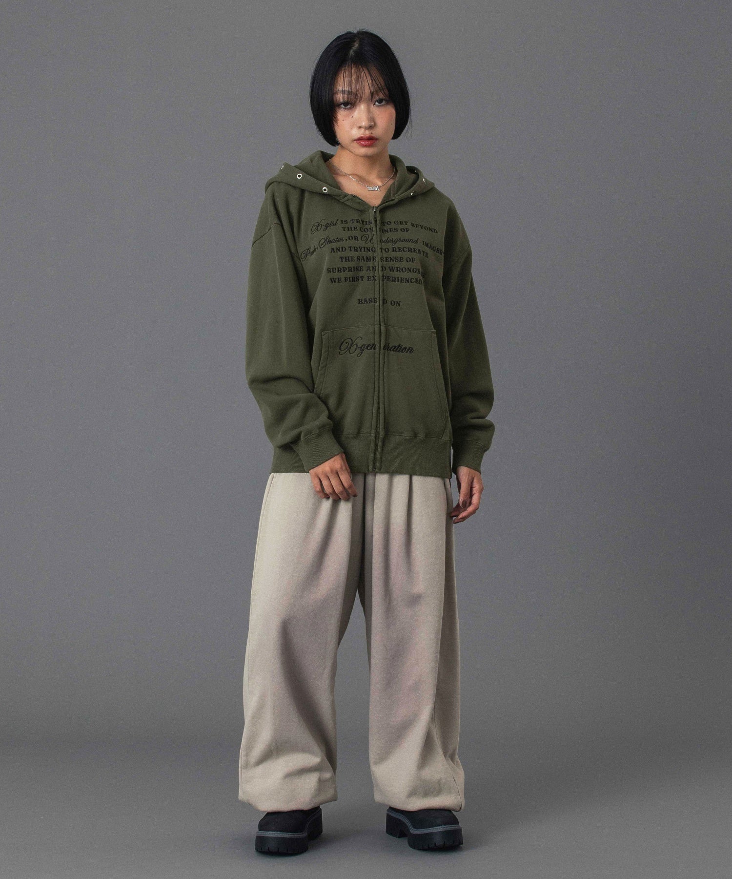 EYELET EMBROIDERY ZIP UP SWEAT HOODIE