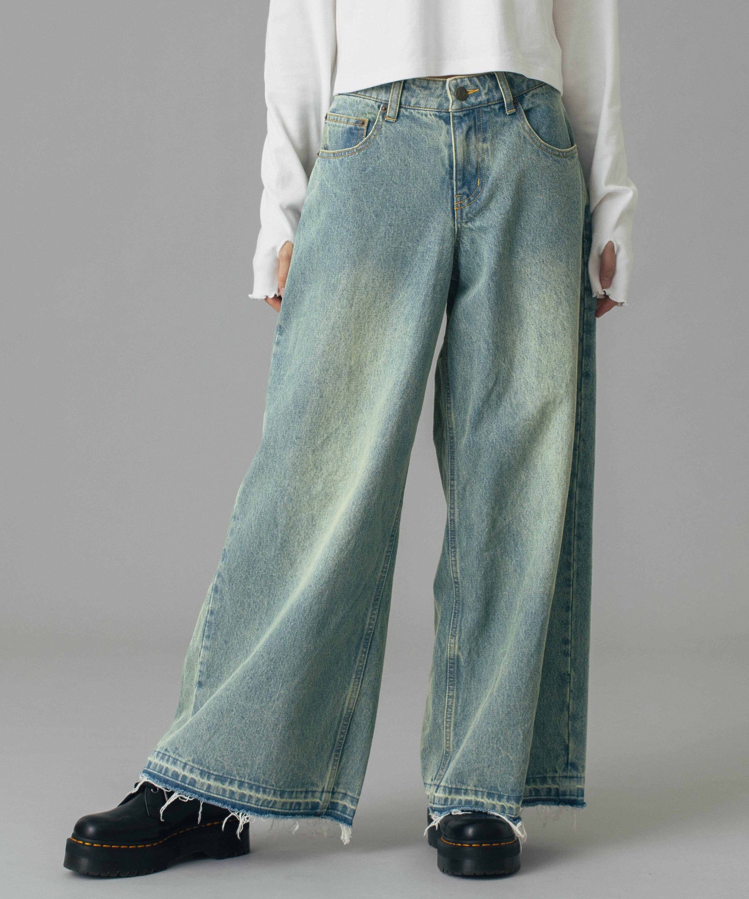 LOW RISE OVERDYED DENIM PANTS