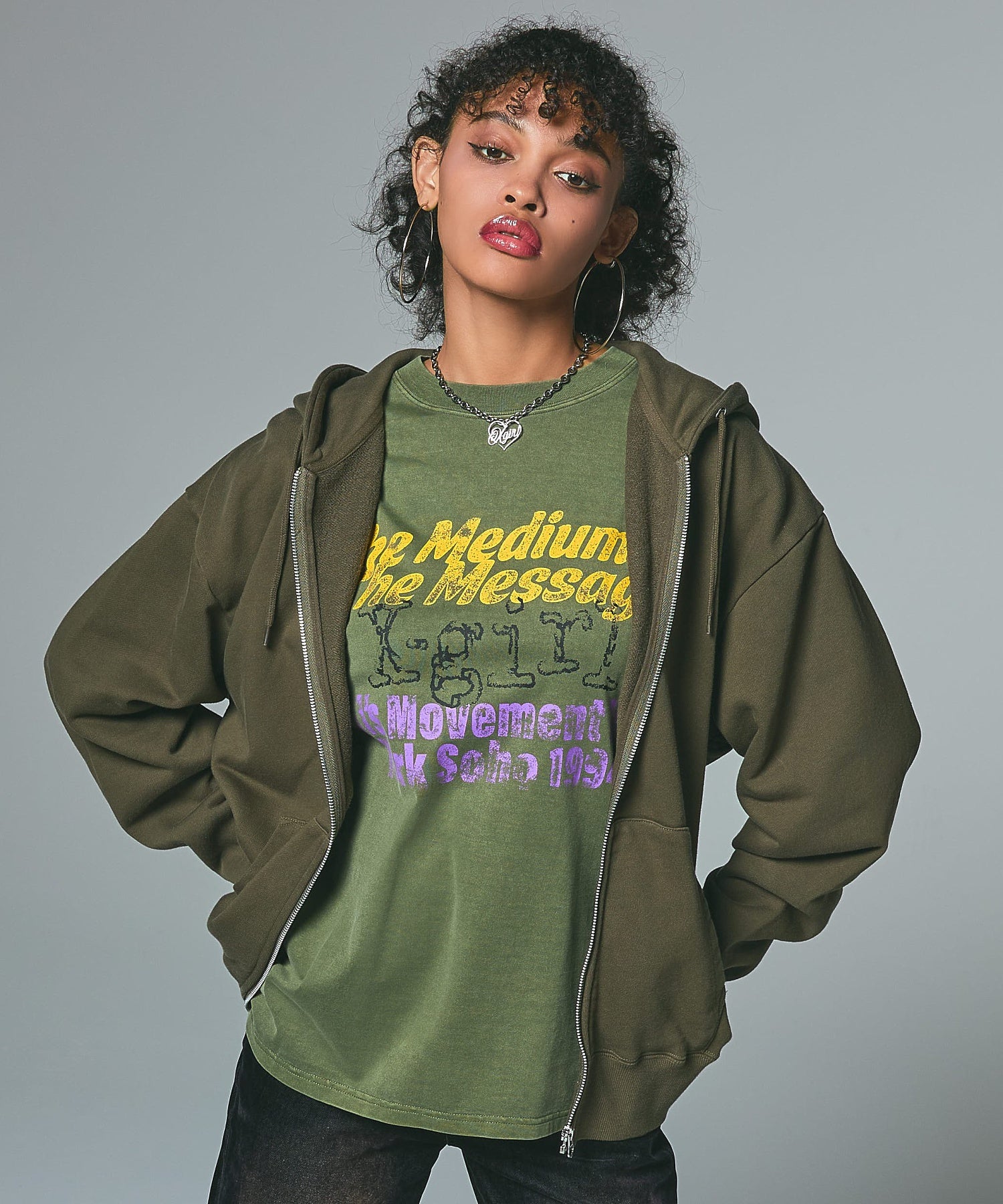 MESSAGE AND FACE ZIP UP SWEAT HOODIE