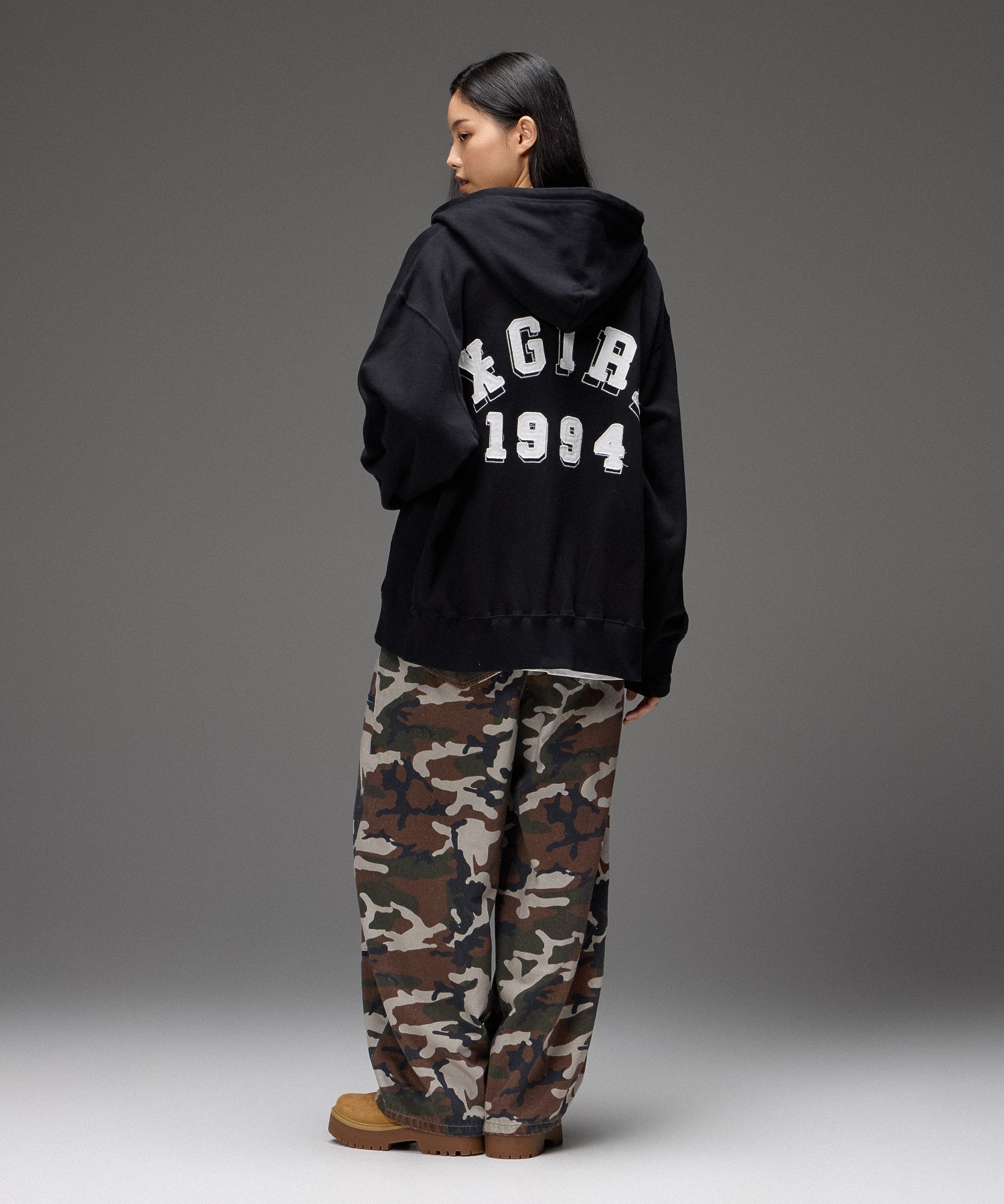 LOGO PATCH AND STITCH ZIP UP SWEAT HOODIE