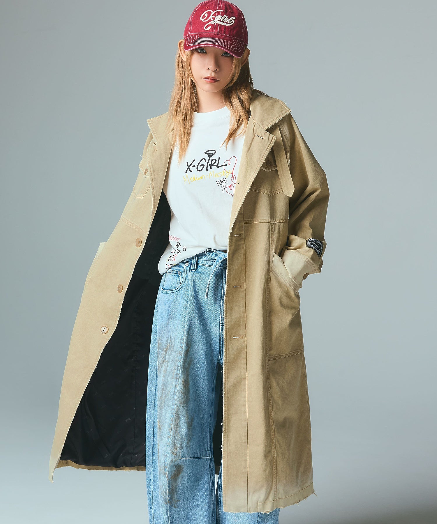 FADED STAND COLLAR LONG COAT