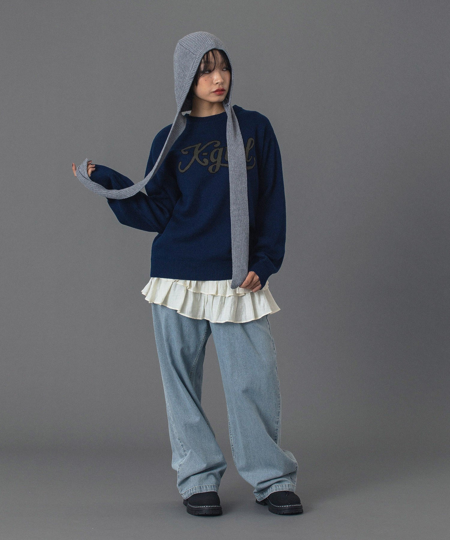 LETTERING LOGO JACQUARD KNIT TOP