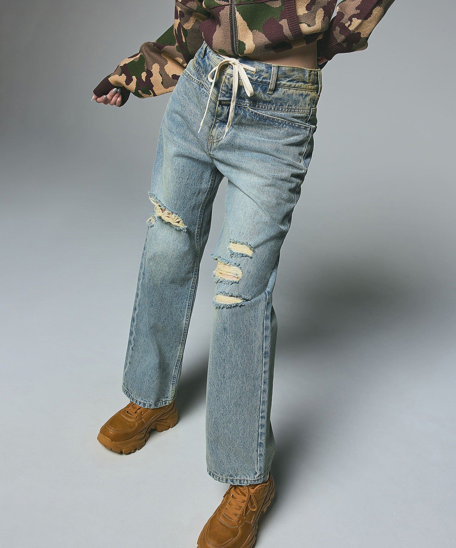 DRAWSTRING DENIM PANTS