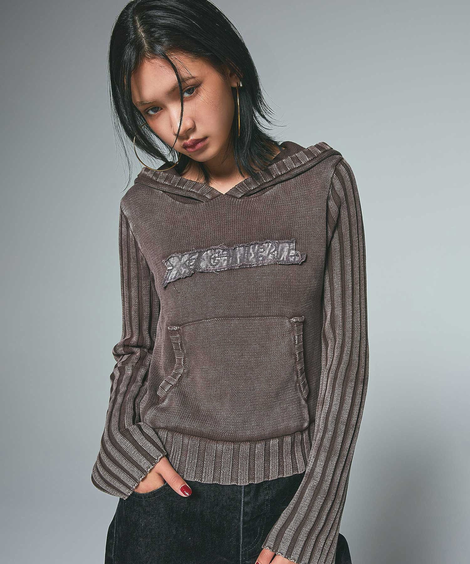 FADED WOVEN MIX KNIT HOODIE