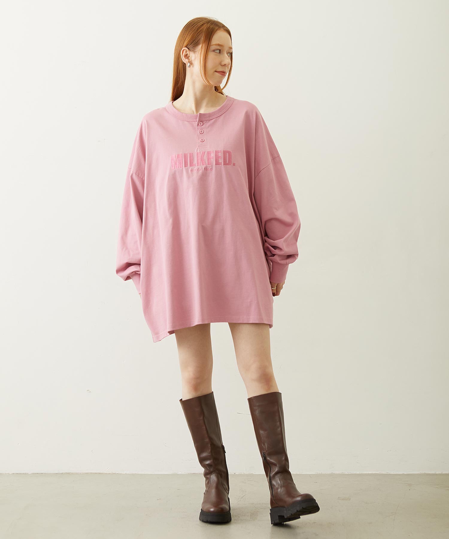 HENLEY NECK BIG L/S TOP