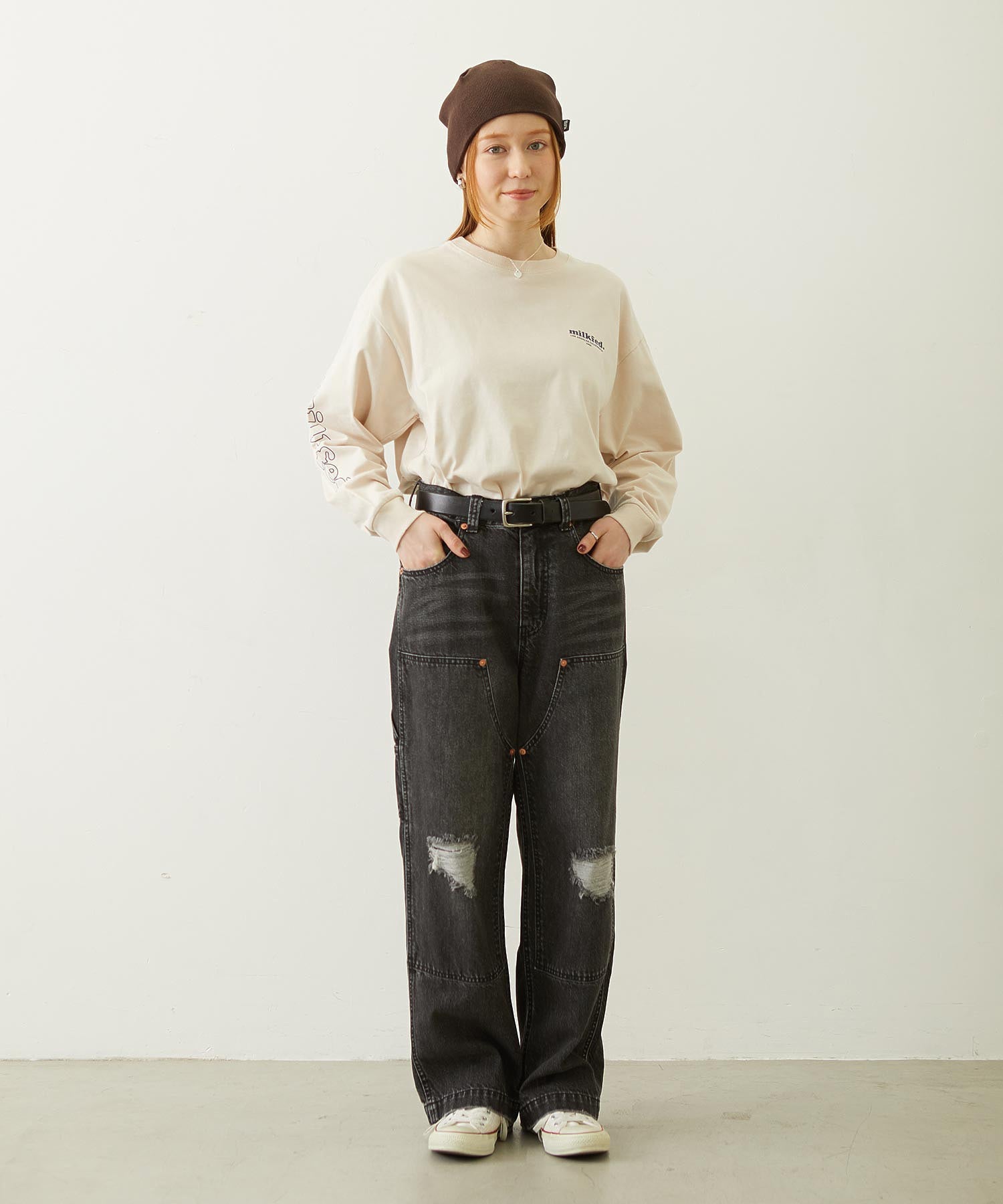 DOUBLE KNEE DISTRESSED DENIM PANTS