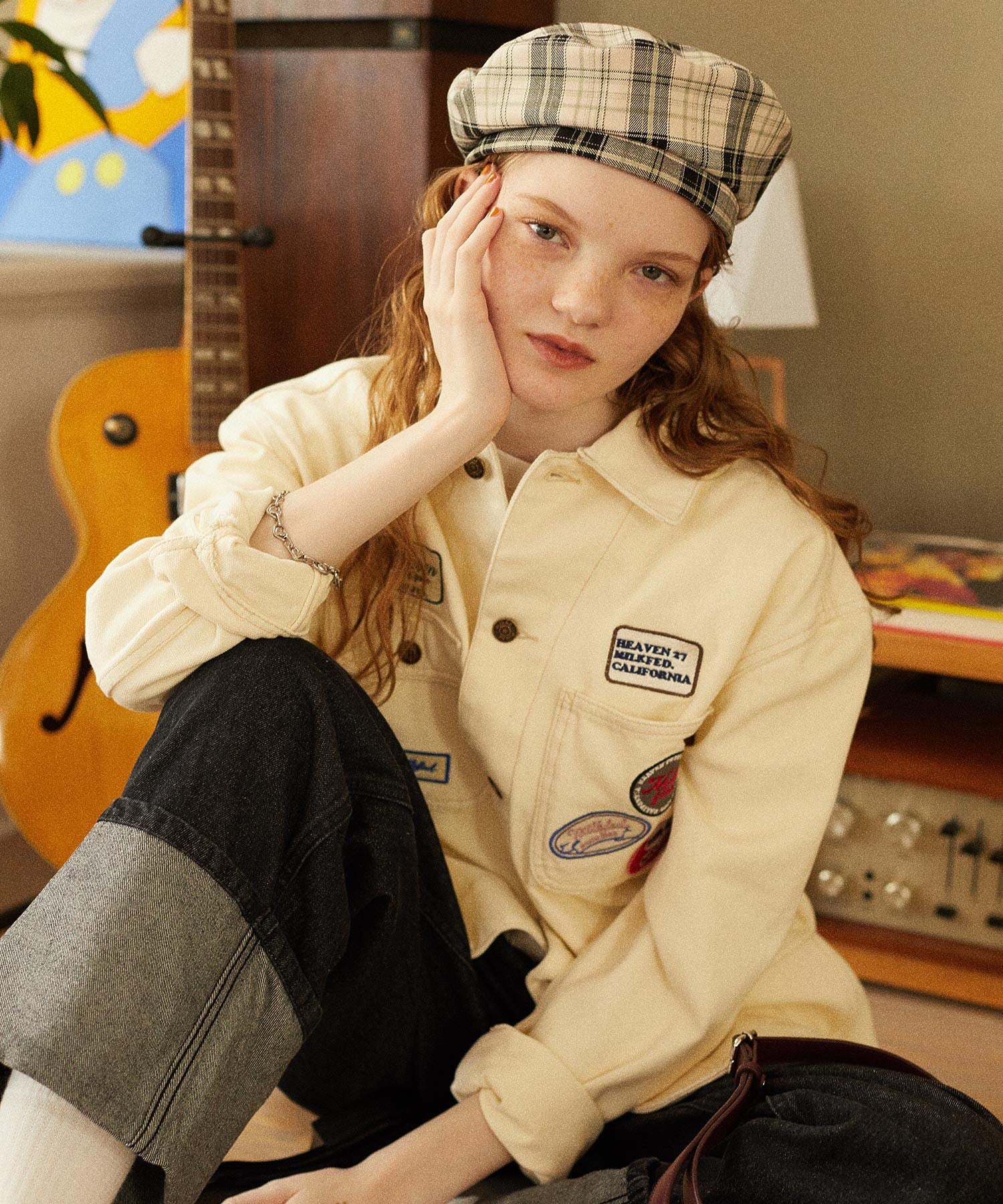 LOGO PLAID BERET