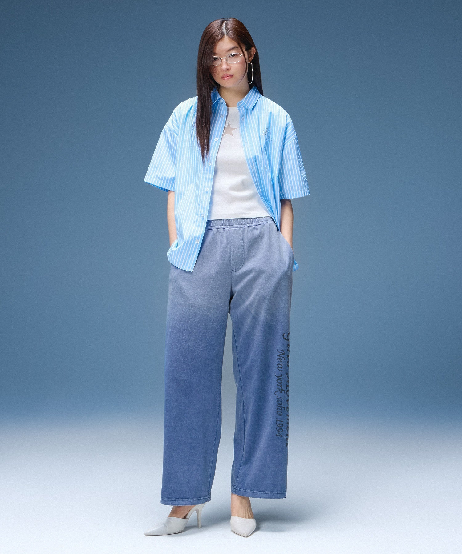 STRIPED RHINESTONE S/S SHIRT