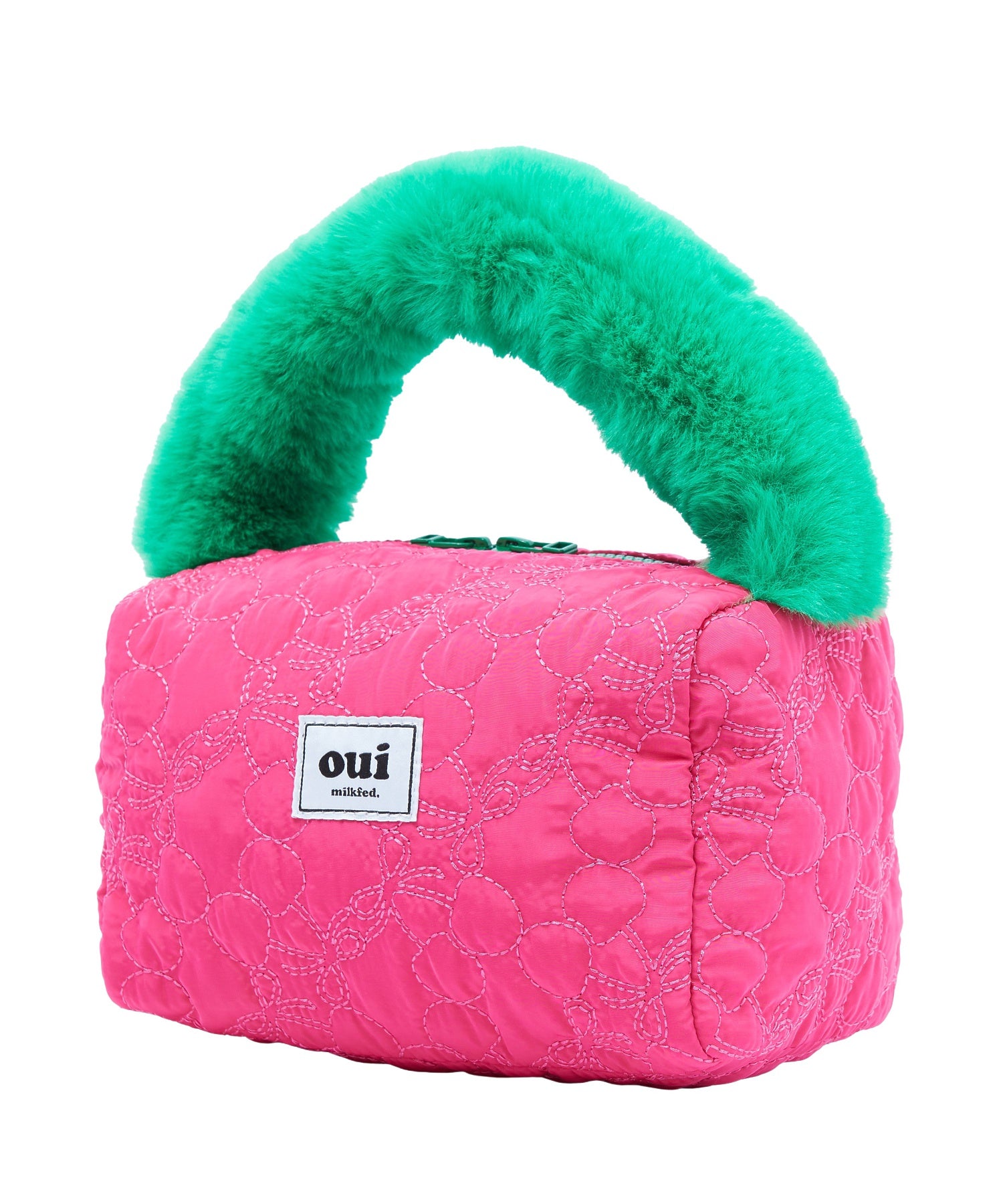 CHERRY QUILTED FUR HANDLE BAG