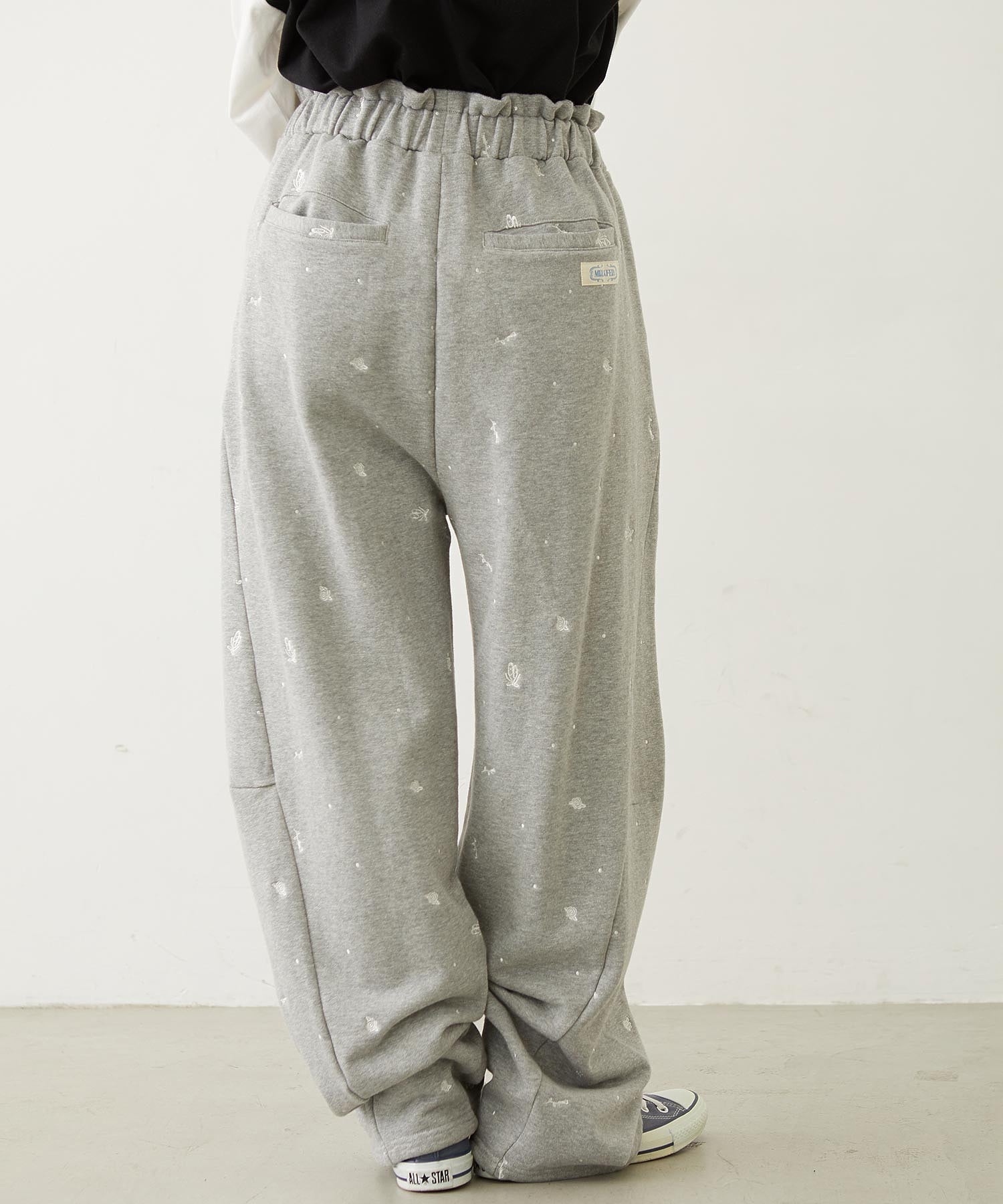 EMBROIDERED ROSE SWEAT WIDE PANTS