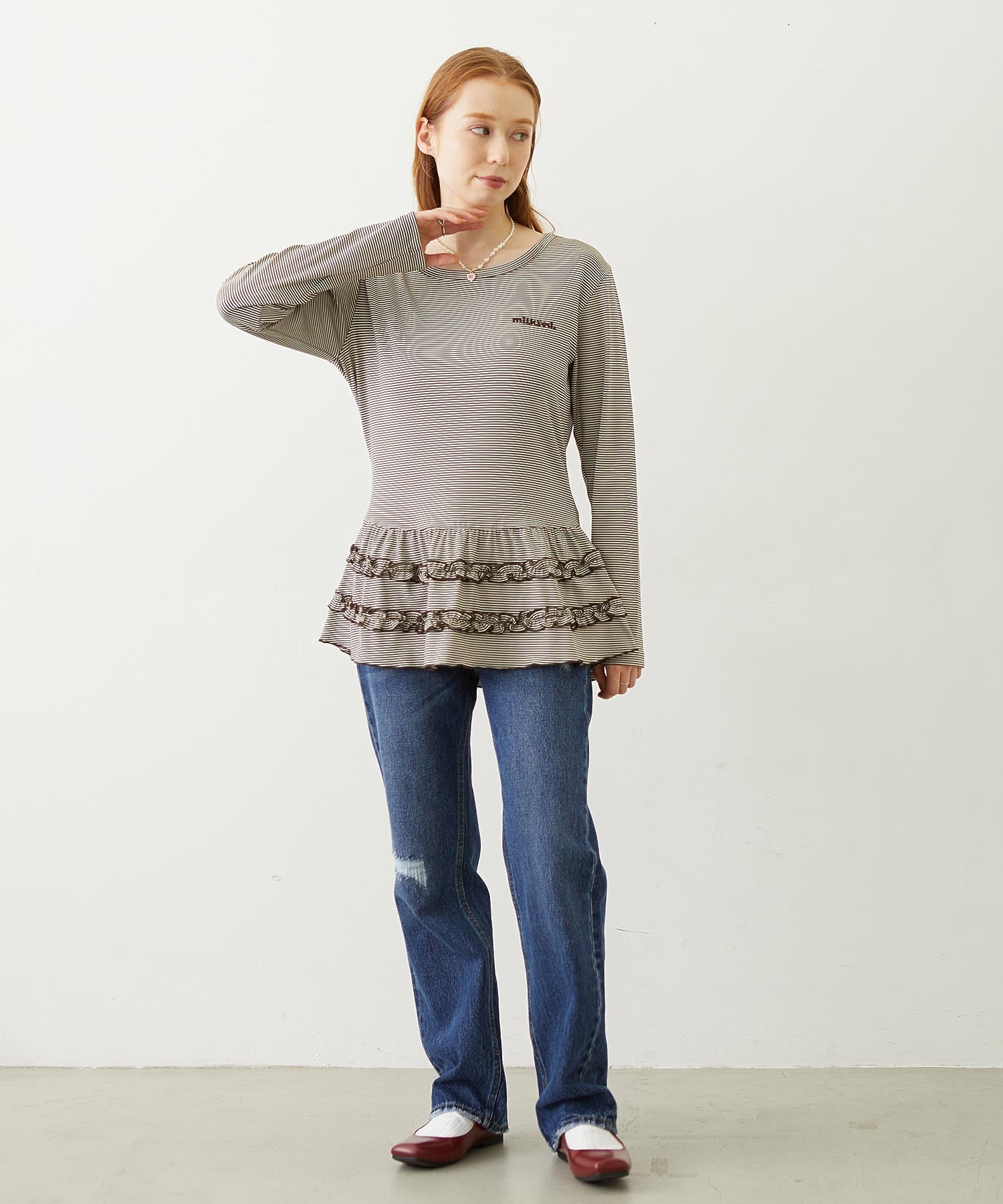 RUFFLE HEM L/S TOP