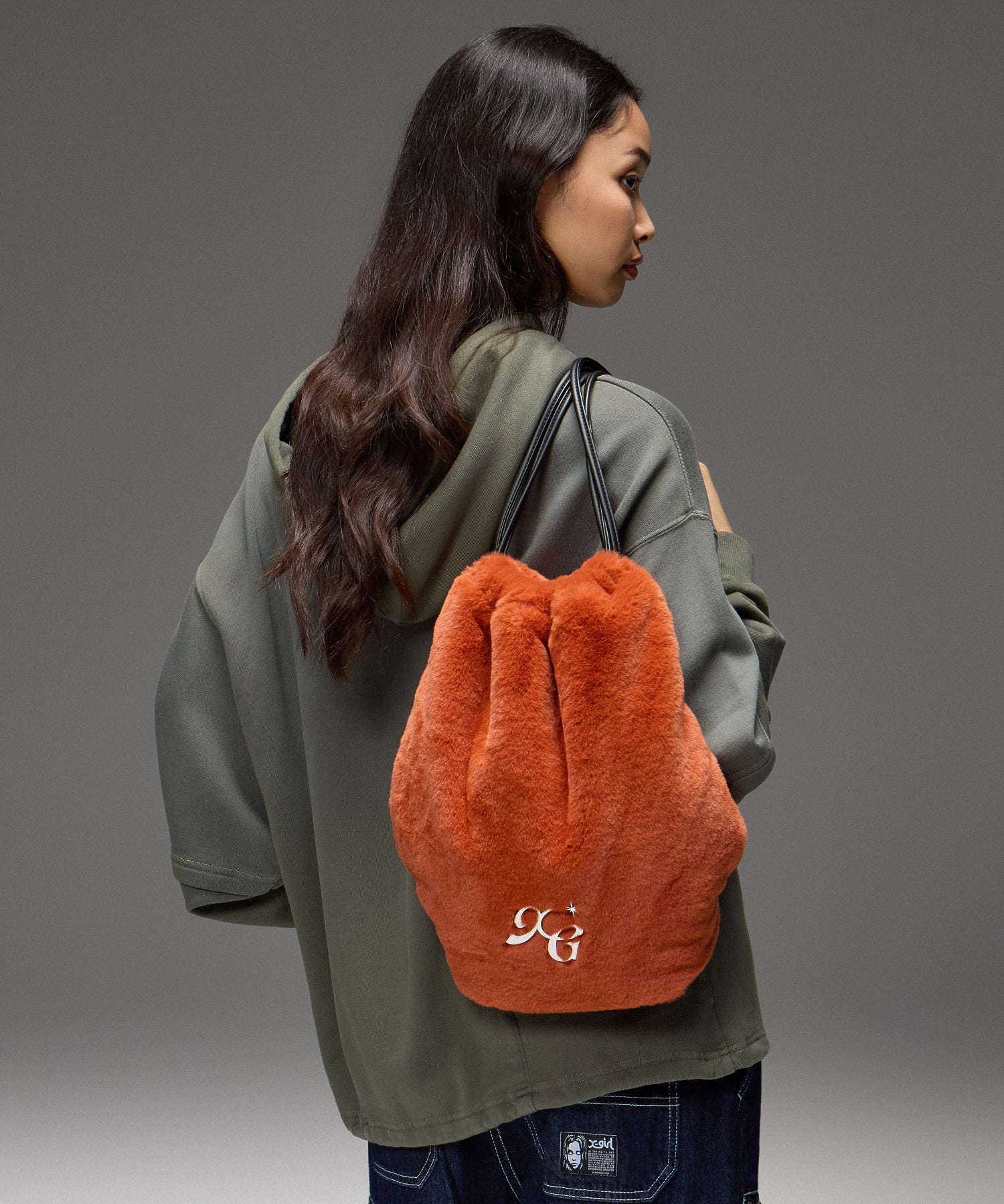 FAUX FUR METAL BUCKLE KNAPSACK